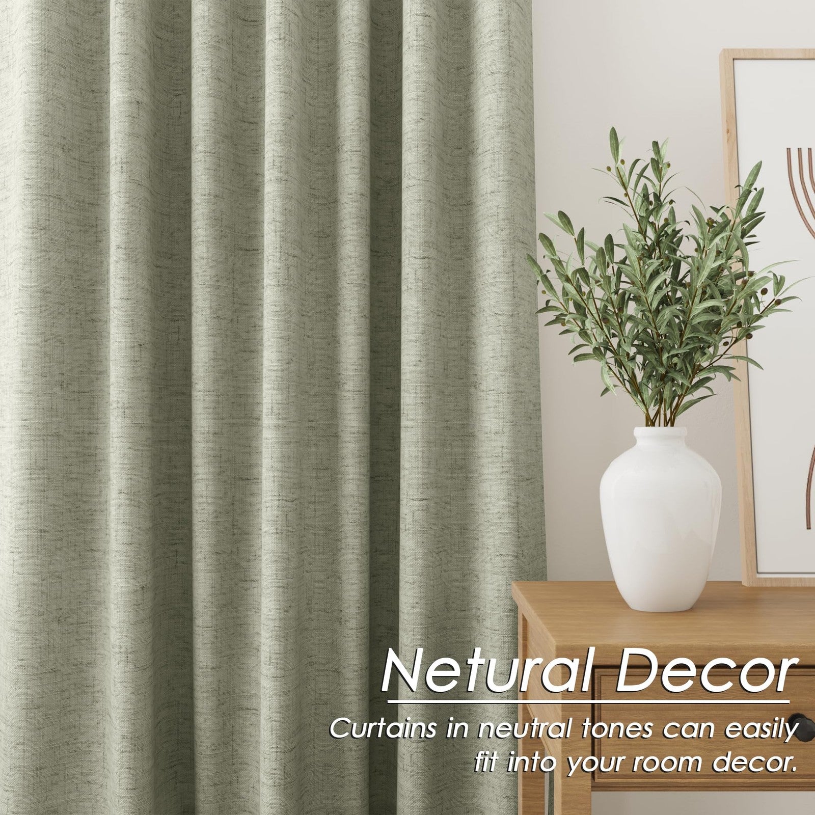 Nanspring 100% blackout linen curtains for bedroom with thermal insulation and grommet top, complete blackout for privacy and light control
