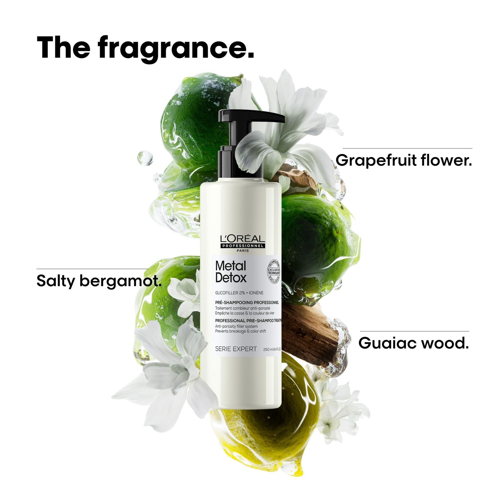 L'Oréal Professionnel Metal Detox Pre-Treatment bottle, a hair care product for strengthening and refilling damaged hair.