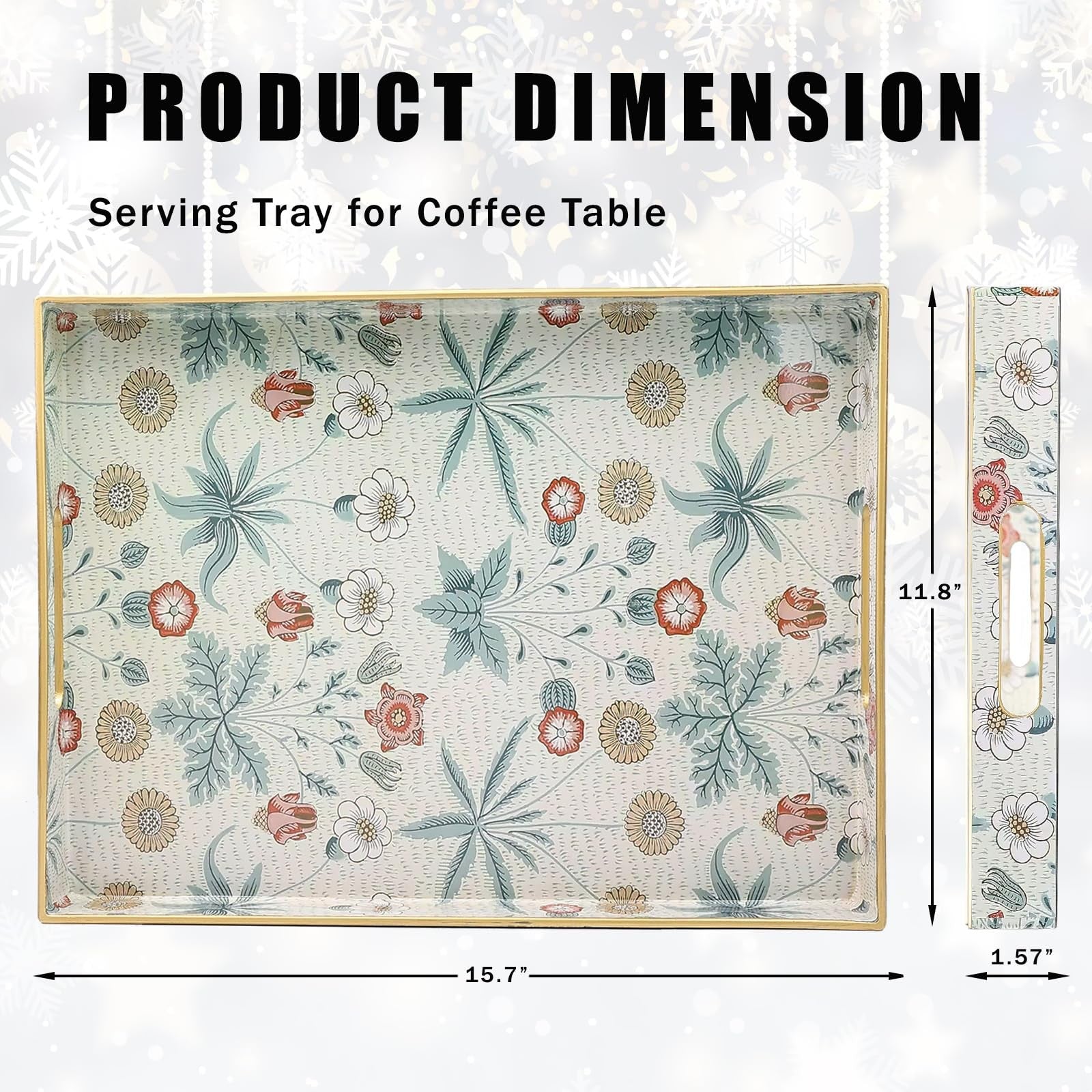 Leemxiiny rectangle serving tray with handles, ideal for coffee tables and ottomans, made of durable material with sturdy handles.