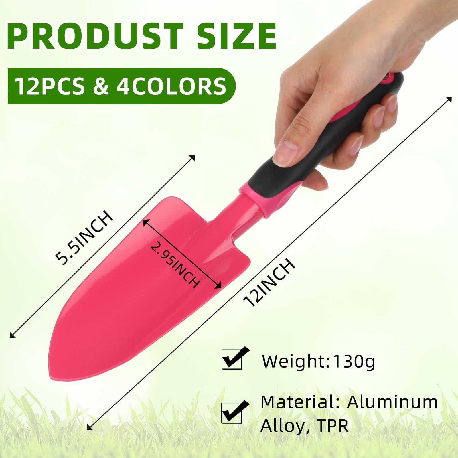 Yaocom 12-pack garden shovels with aluminum alloy handles, small digging trowels for gardening and planting tasks.