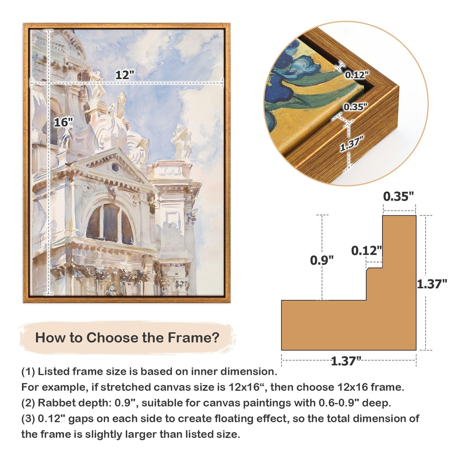 Pair of FOLKOR rustic floater frames for 14x14 inch canvas paintings, showcasing sleek wooden design and easy wall mounting.