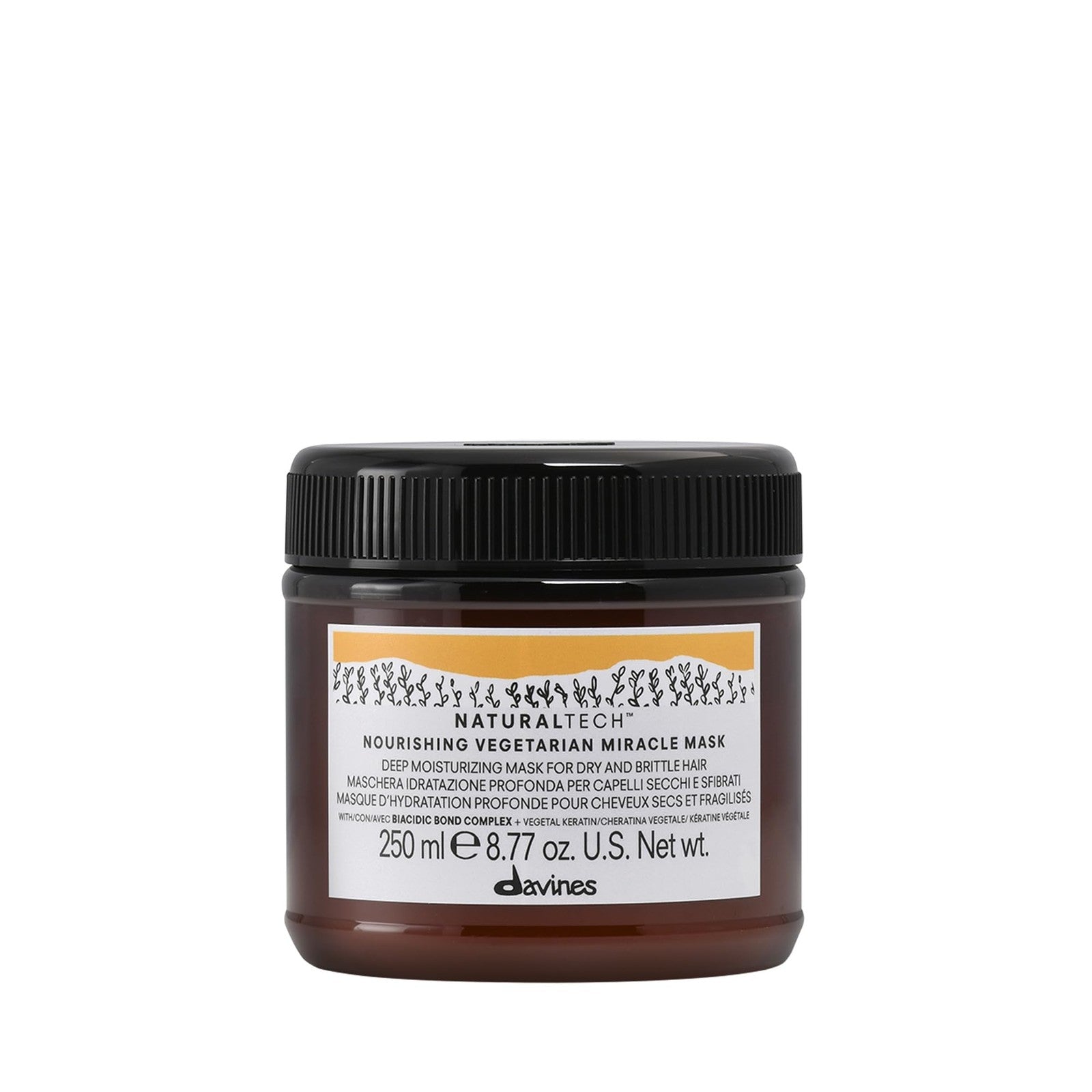 Davines Naturaltech Nourishing Vegetarian Miracle Mask jar, deep moisturizing hair treatment with natural ingredients.