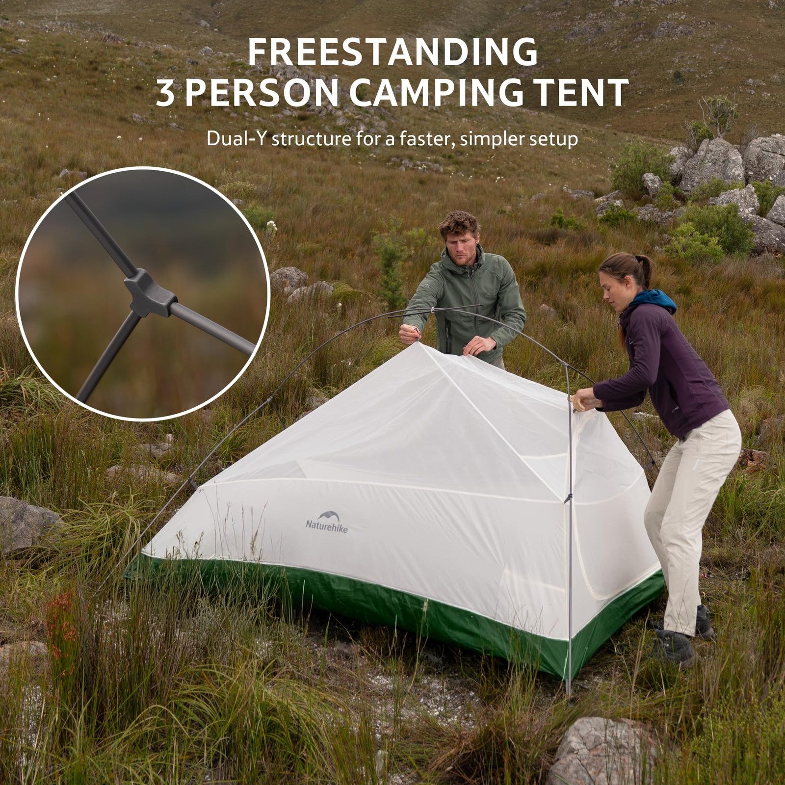 Naturehike Cloud Up 3-person backpacking tent footprint for 3-season camping, showing durable waterproof material and size fit.