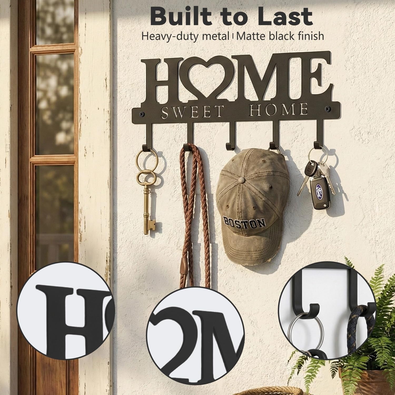 WIPHANY metal wall key holder with five hooks for organizing keys and small items in an entryway or hallway.