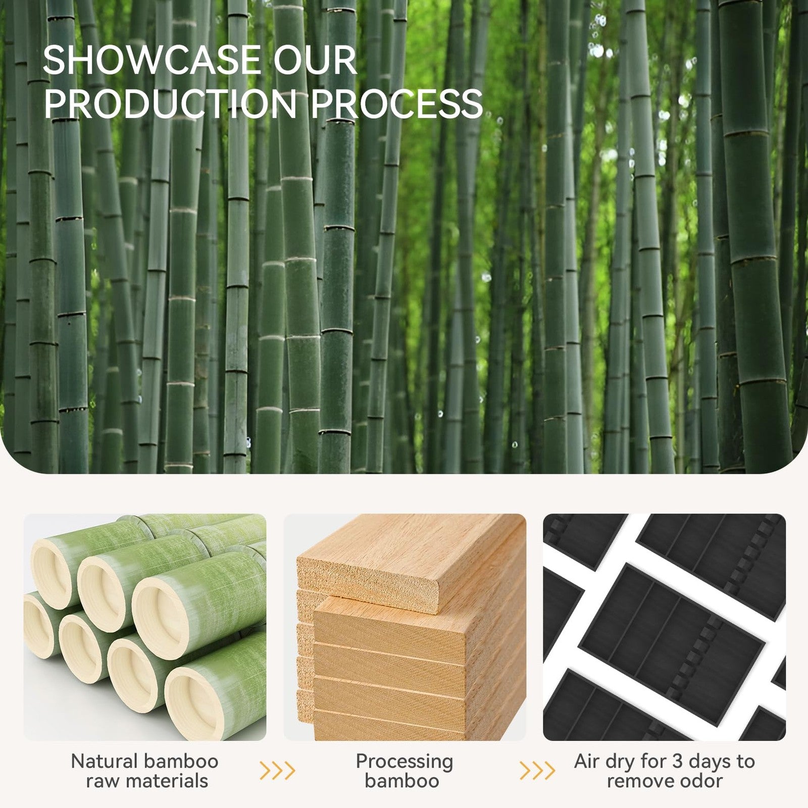 Yofidra Pure Bamboo Silverware Drawer Organizer with three compartments for kitchen storage, 16.5 inches wide.