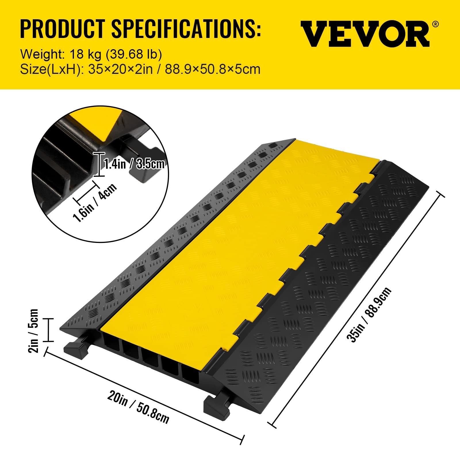 Happybuy 5-channel rubber cable protector ramp with heavy-duty design for outdoor use, preventing cable damage and trip hazards.