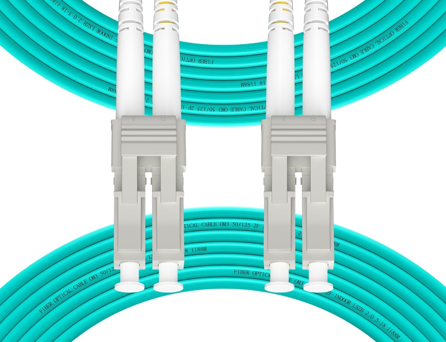 Fibergaga 5-pack OM3 multimode fiber LC to LC patch cables, 10ft length, 50/125µm for 10G network connectivity.