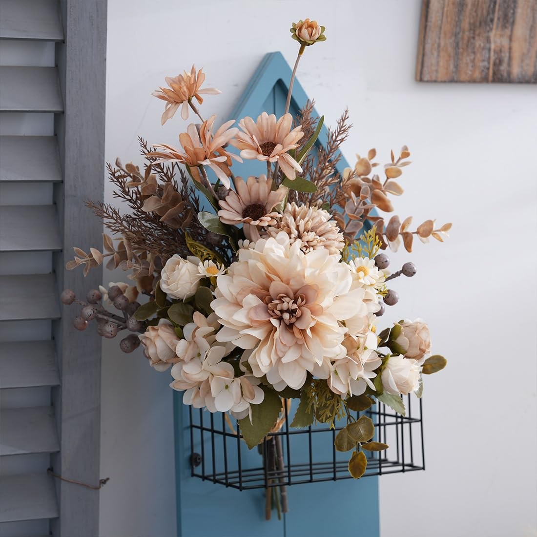 Peauley 16-inch artificial silk flower table arrangement with faux plastic flowers in vibrant colors, perfect for home decor.