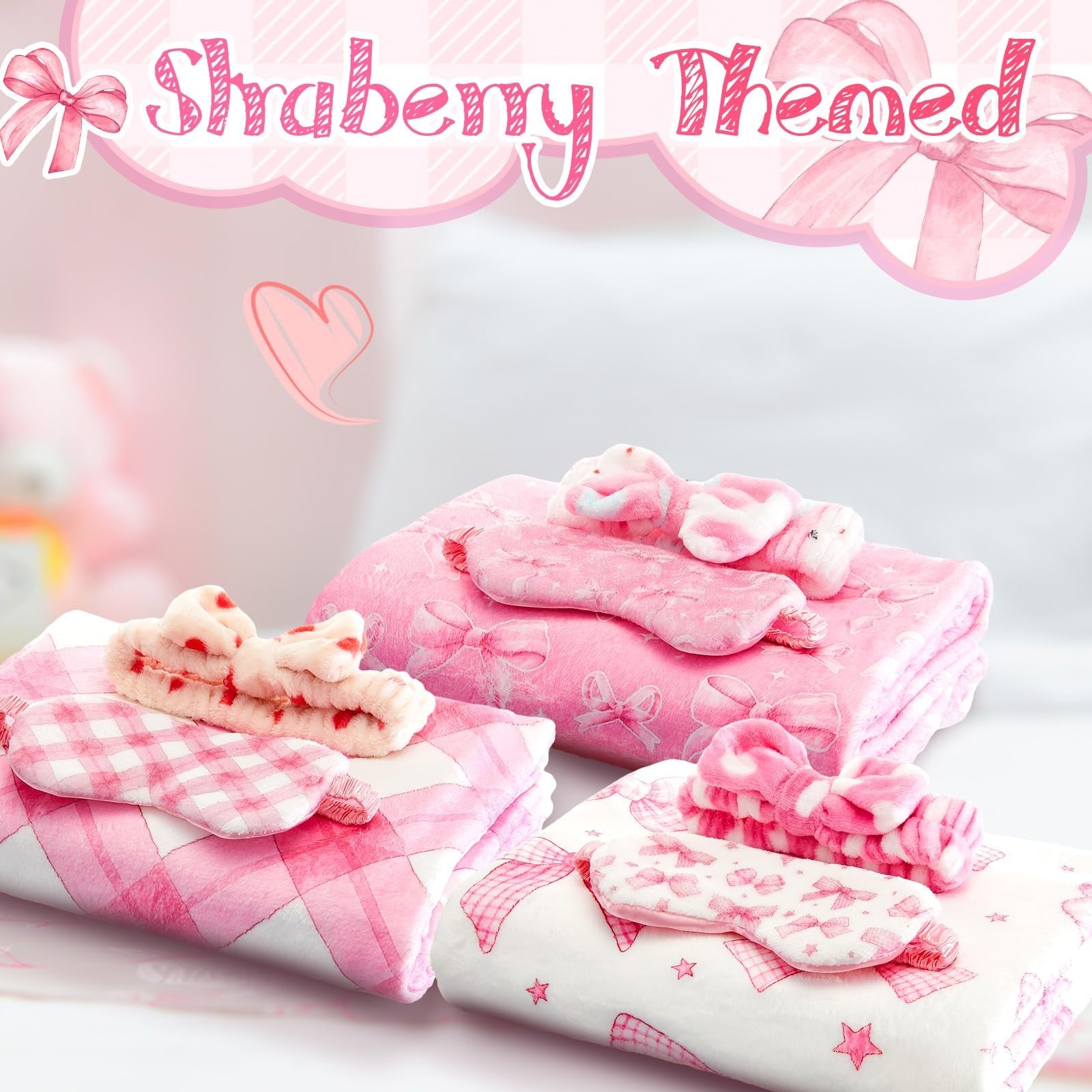 Fanfanwin 18-piece sleepover party supplies for girls featuring six styles of cute pink bow decorations and blank items.