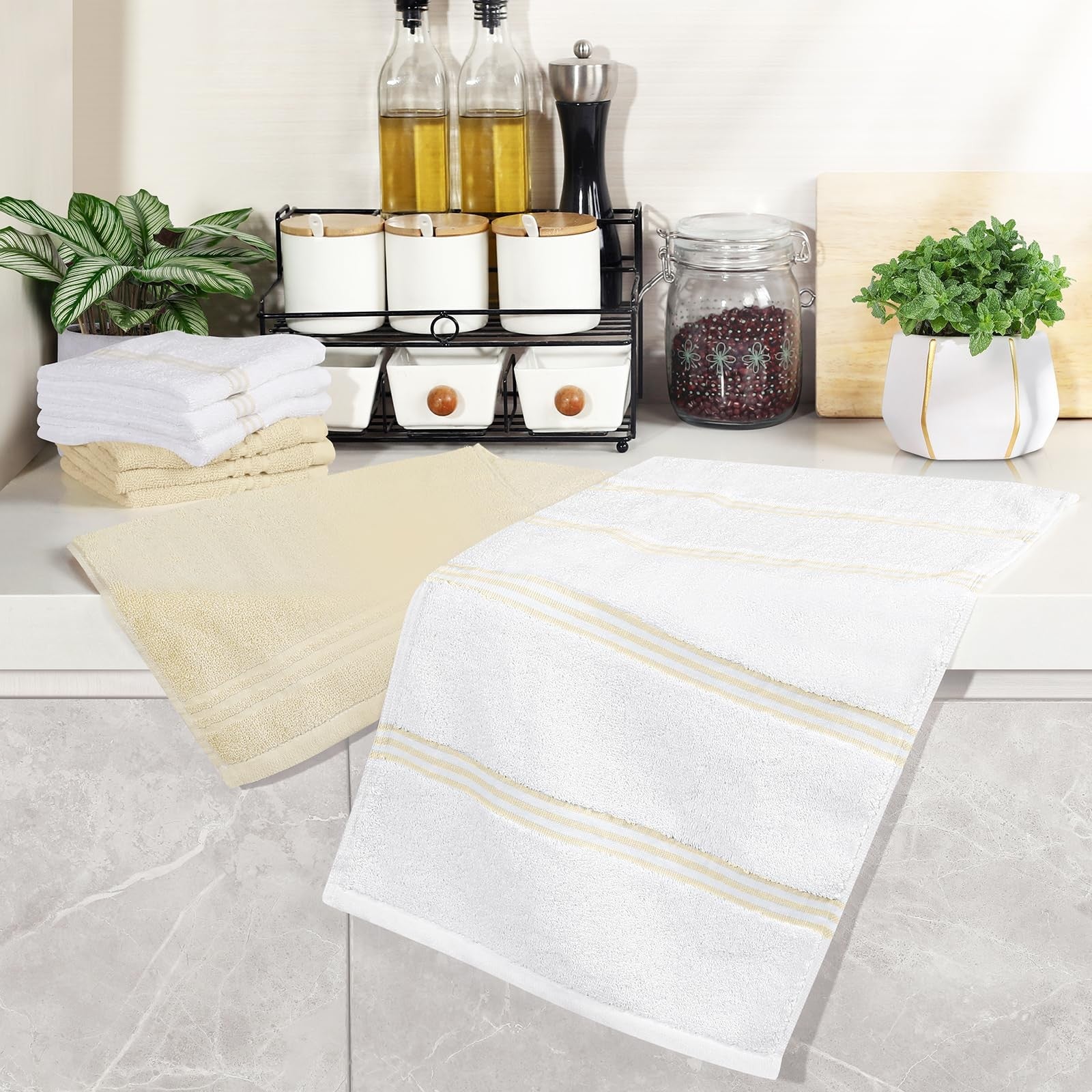 HULOSAN silicone oven mitts and pot holders with 100% cotton dish towels for kitchen, heat-resistant and durable for cooking.