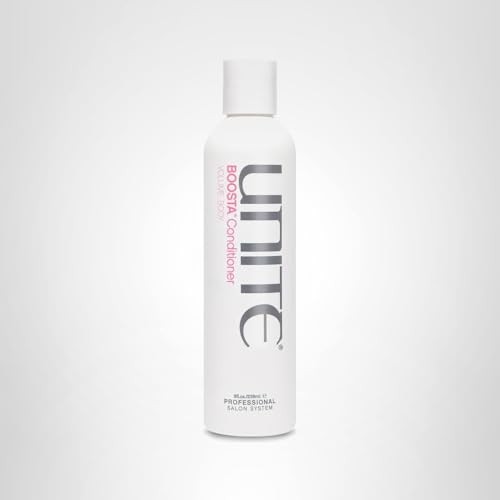 UNITE BOOSTA volumizing and hydrating conditioner for fine hair, showing the sleek bottle and product label.