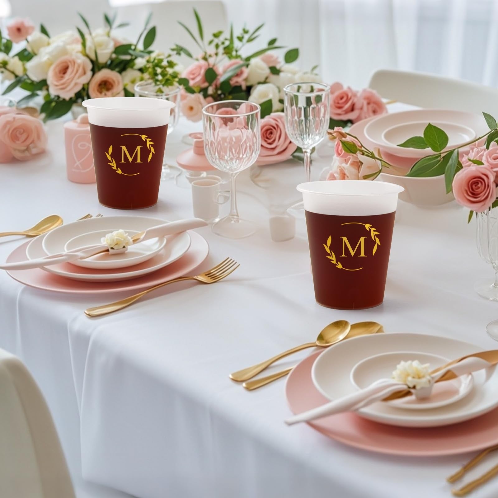 Lingringdcy 12oz monogrammed disposable plastic cups with initials, ideal for weddings and baby showers, shown in a set of 10.