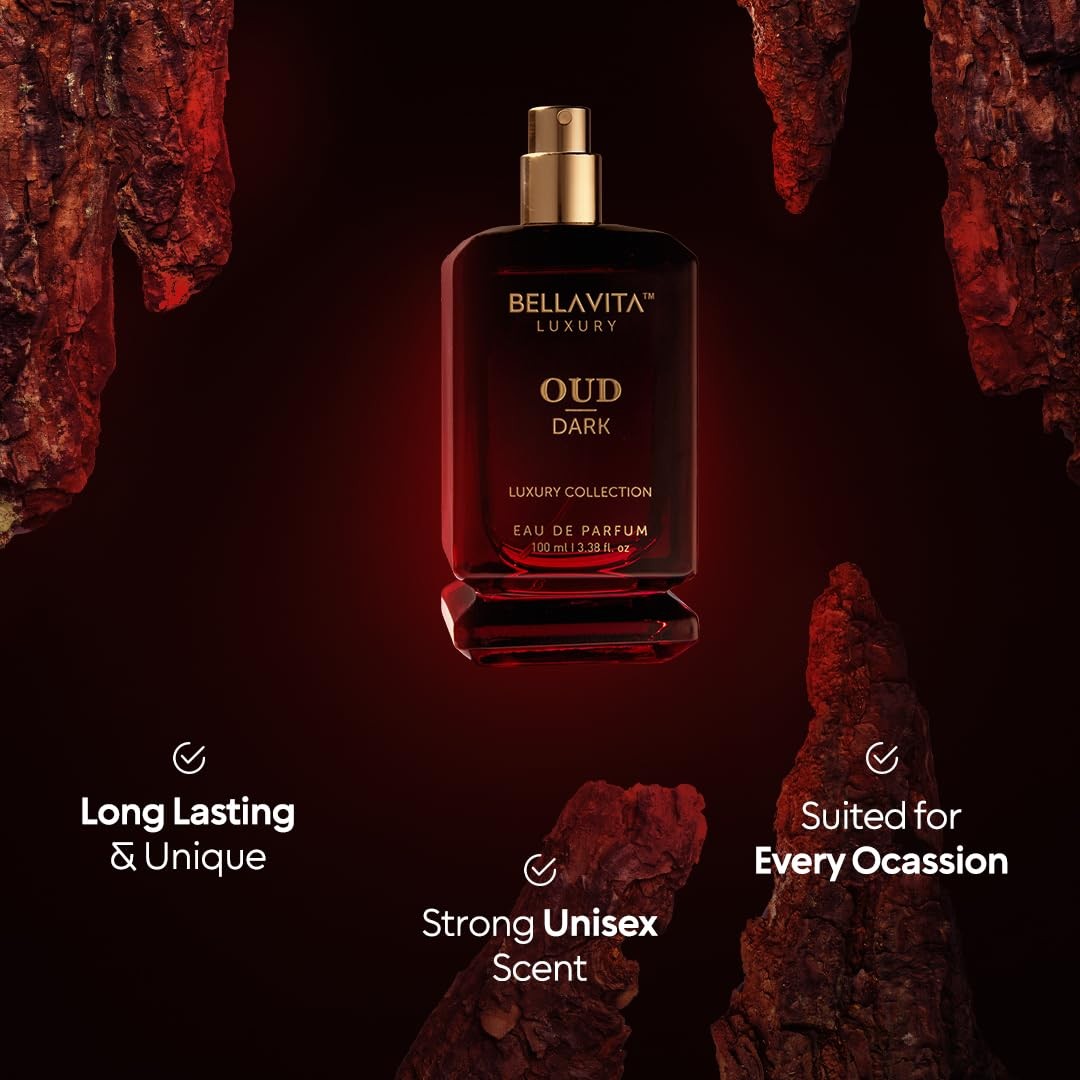 BellaVita Luxury OUD Dark EDP 100ml unisex Arabian perfume bottle with a sleek design and rich, intense fragrance.