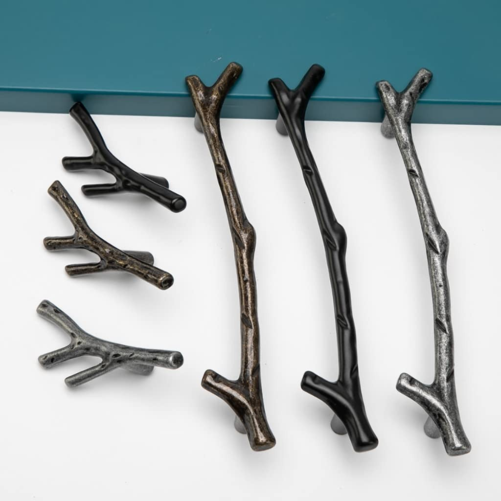 Set of 10 vintage tree twig cabinet knobs handles made of zinc alloy by ESreake, featuring a rustic branch design for furniture.