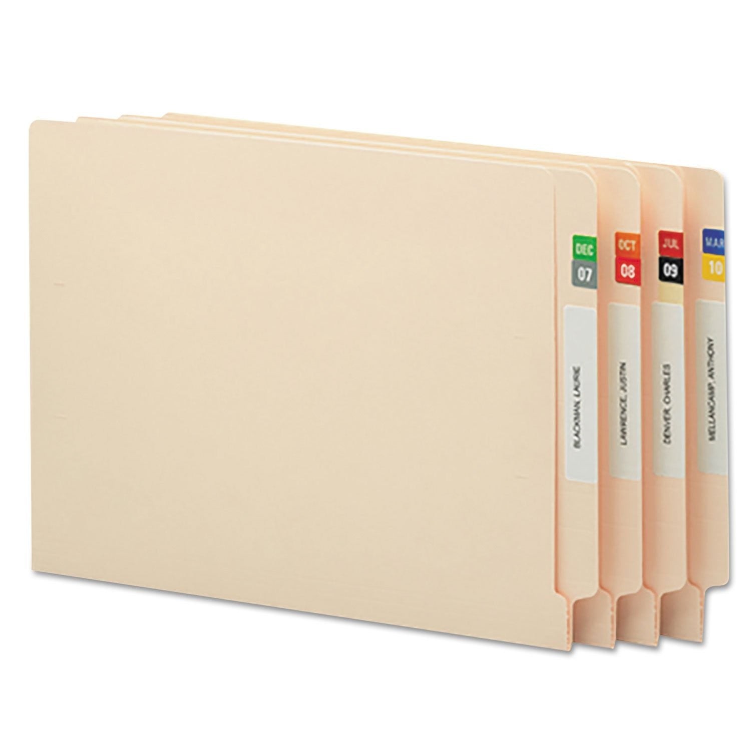 Assorted color-coded Smead ETS month labels for January to December on a label sheet, ideal for organizing files and documents.