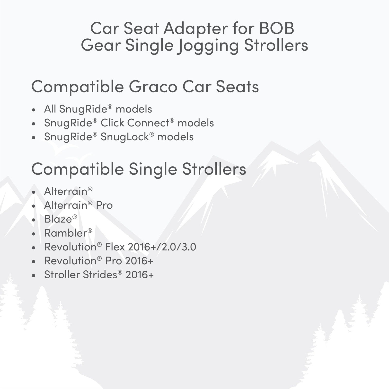 Bob Gear single jogging stroller adapter for Graco infant car seats, shown attached to a stroller frame.