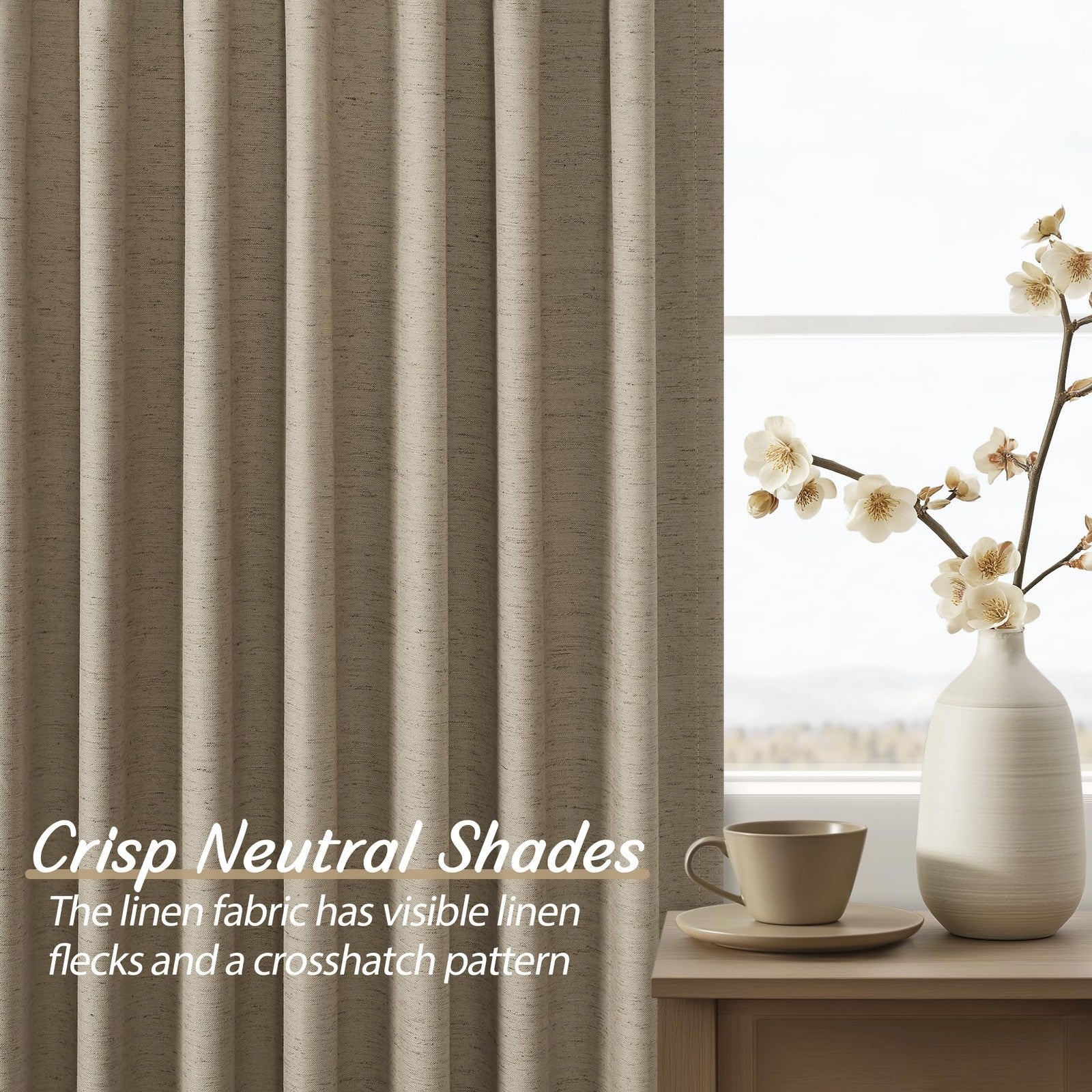 Blackout curtains by BSfullts in linen fabric, 102 inches long, thermal insulated, room darkening, and noise reducing for bedrooms.