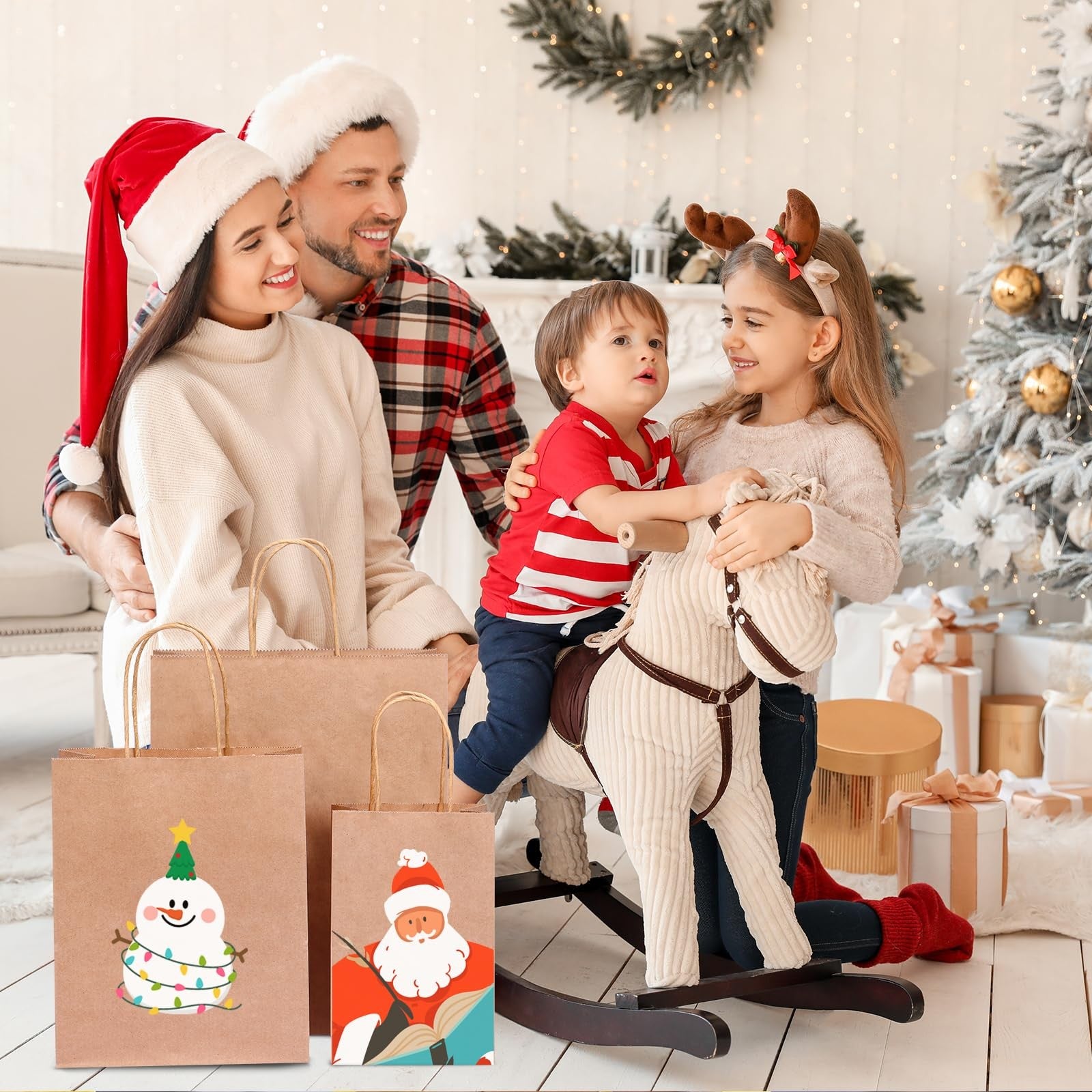 OUTUXED 150-pack of brown paper gift bags with handles in assorted sizes, made of kraft paper for gift wrapping and shopping.