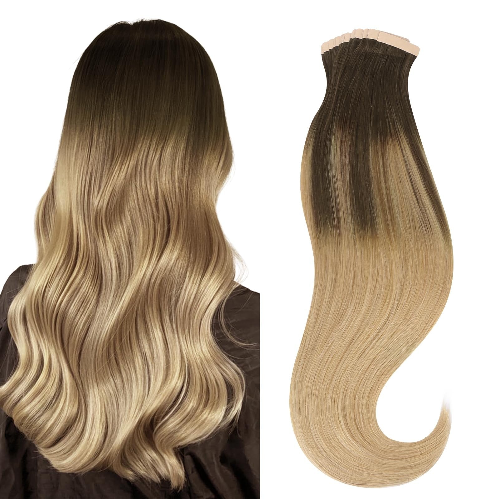Hotbanana 16-inch balayage chocolate brown hair extensions tapes, 20 pieces, 50g, natural-looking hair enhancements