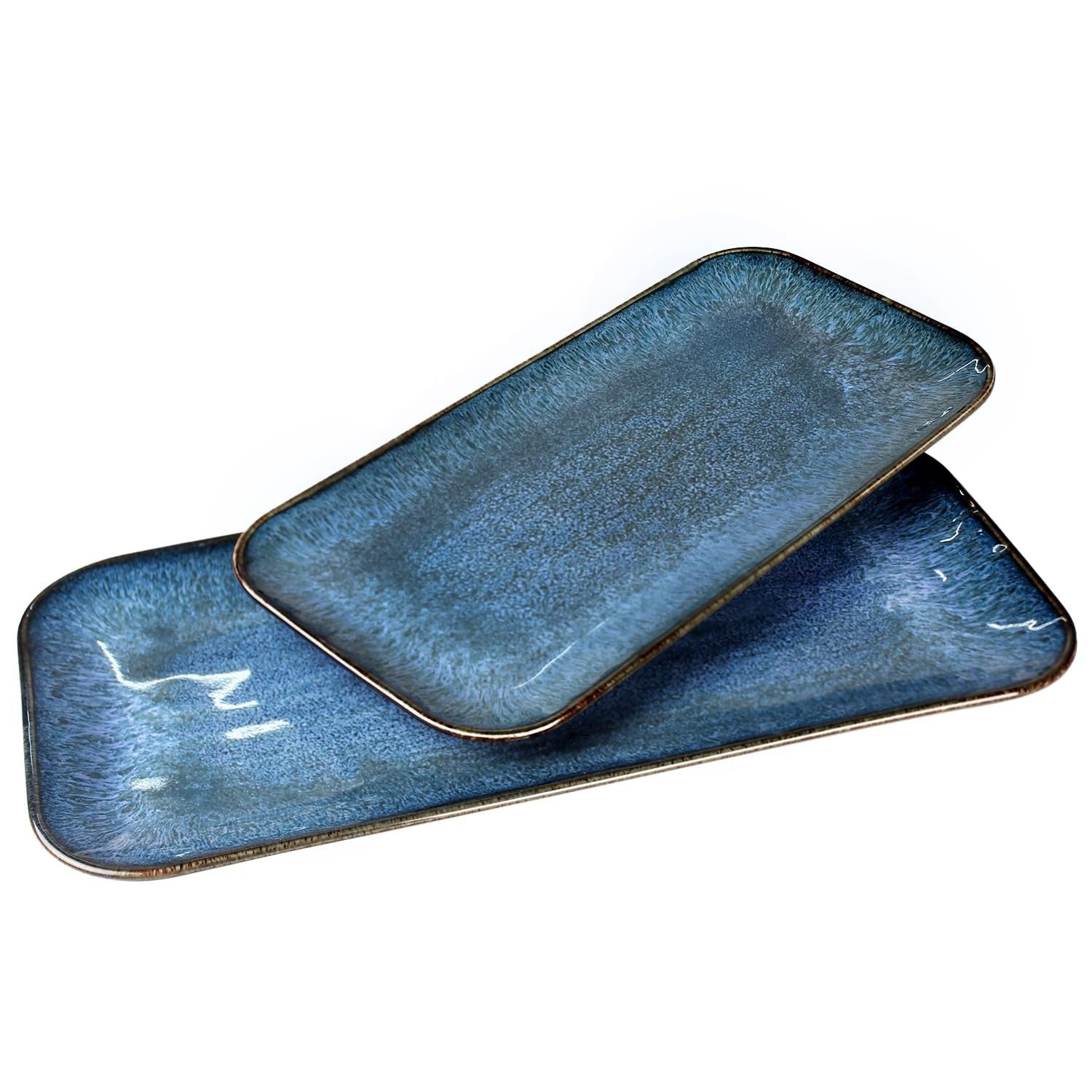Jinsongdafa porcelain dinner plates in blue, two-piece set, round serving platters for entertaining and dining.