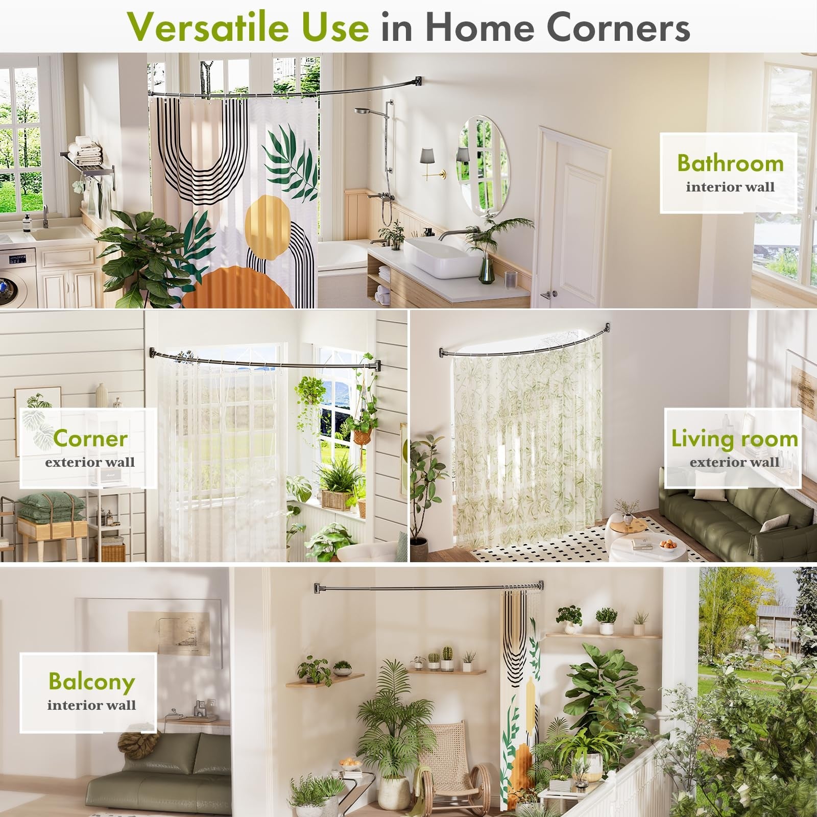 AmazerBath heavy-duty arched curved shower curtain rod extending 20 to 84 inches, mounted in a bathroom shower area.