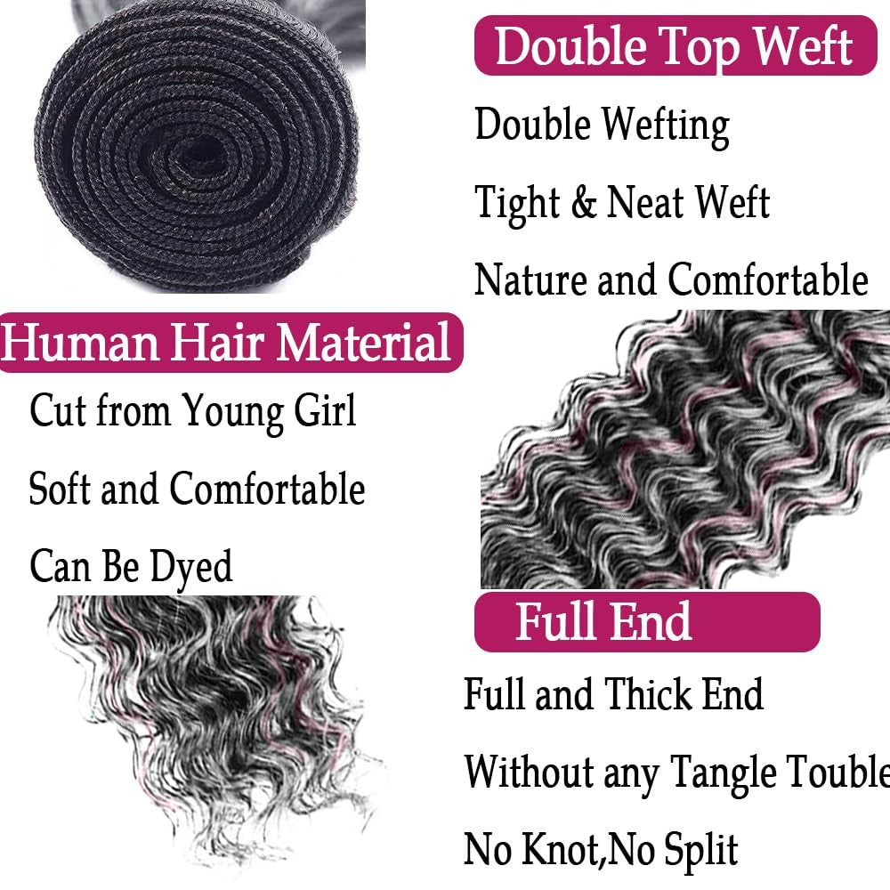 Deep wave grey human hair bundle by Ratheinhi, 22 inch, natural-looking grey color, showing the textured deep wave pattern.