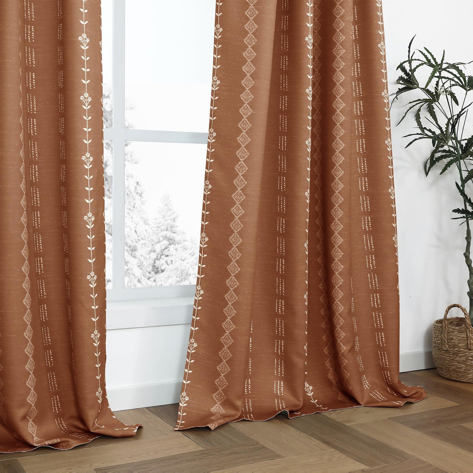 Lino Rosa black out room darkening curtains 63-inch long for bedroom windows, set of two panels with a sleek black finish