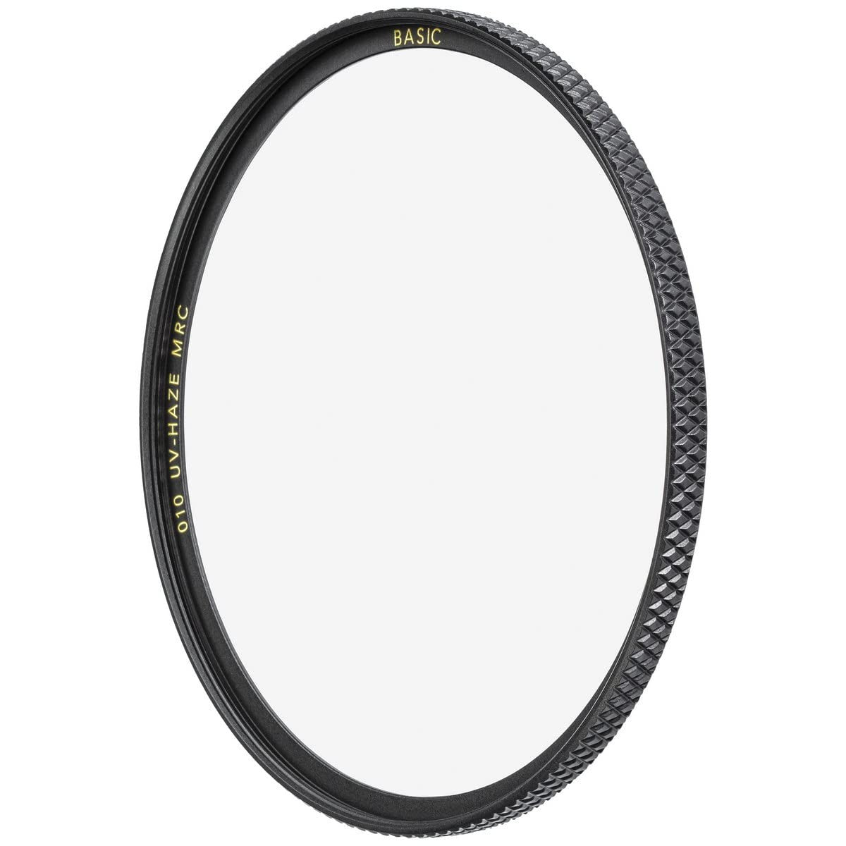 B+W 52mm UV Haze MRC glass filter showing clear, flat filter glass with black metal frame for camera lens protection.