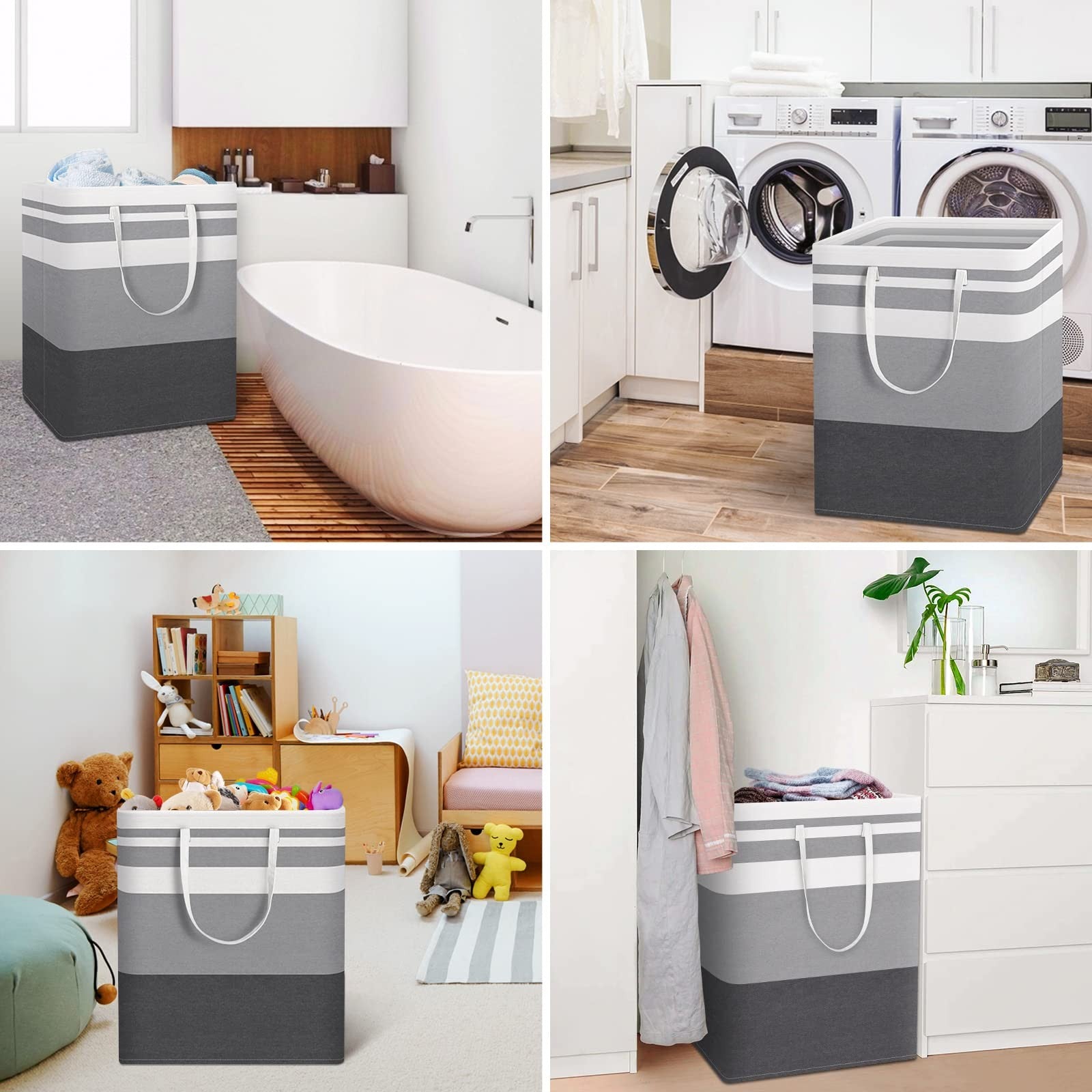 HomeHacks 4-pack large waterproof laundry baskets with handles, freestanding design, perfect for organizing laundry at home.
