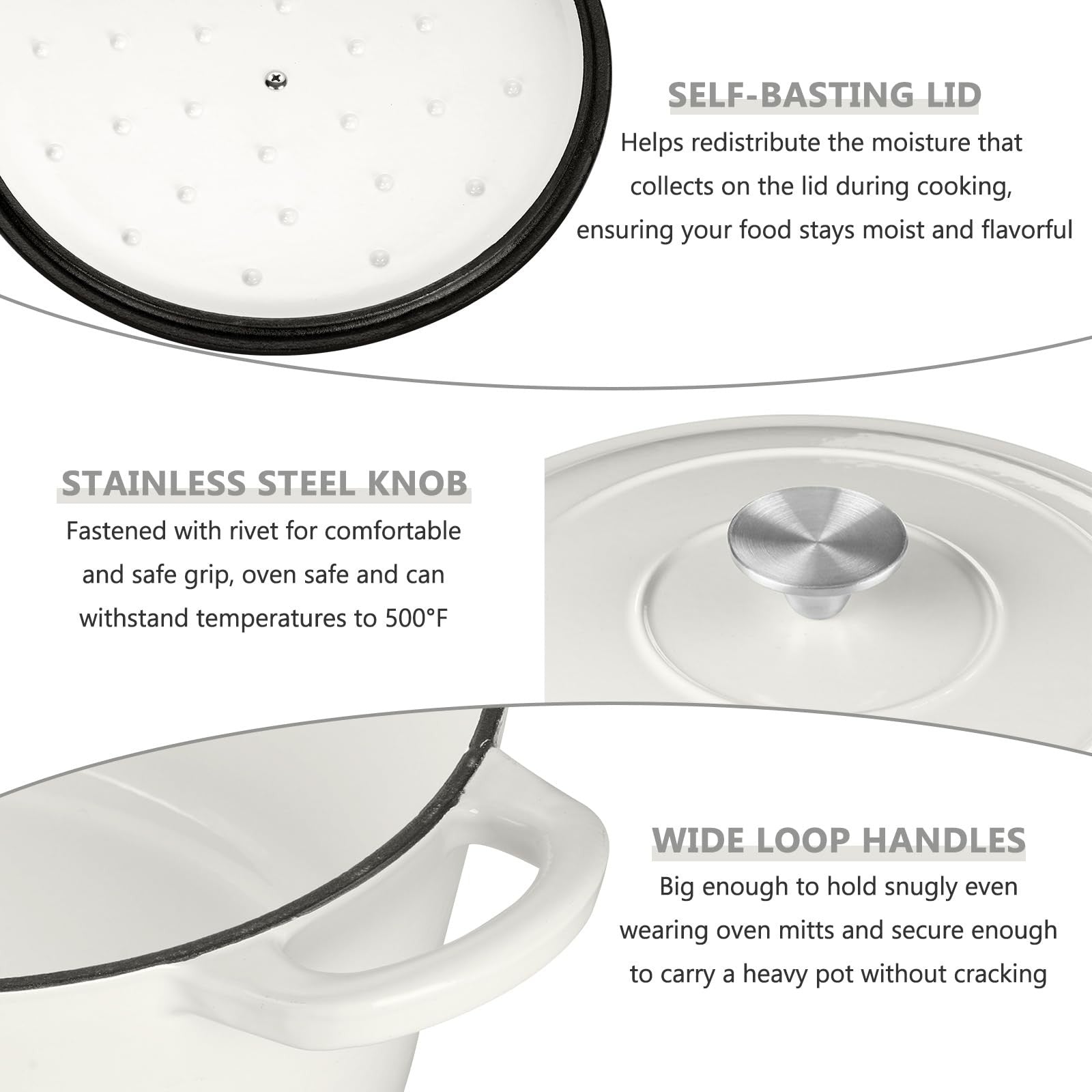 E-far 3 Qt enamelled cast iron Dutch oven with lid, small round nonstick pot for cooking and baking.
