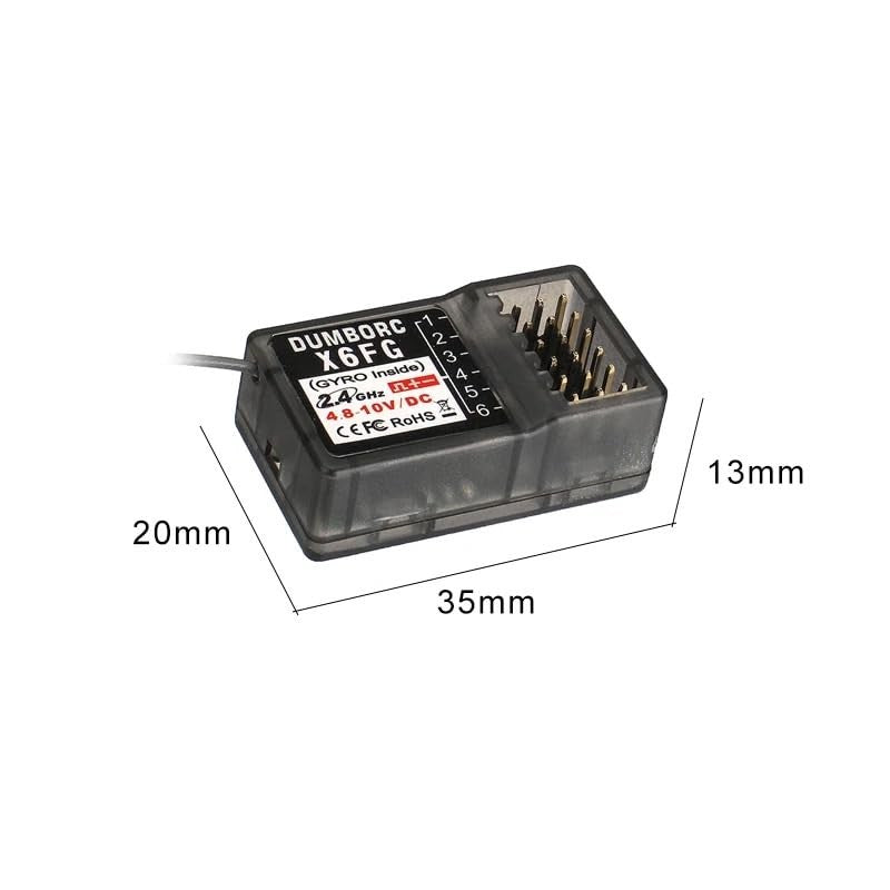 DUMBORC 2.4G 6-channel RC car receiver X6F X6FG combo for remote-controlled cars and boats, showing the receiver module.