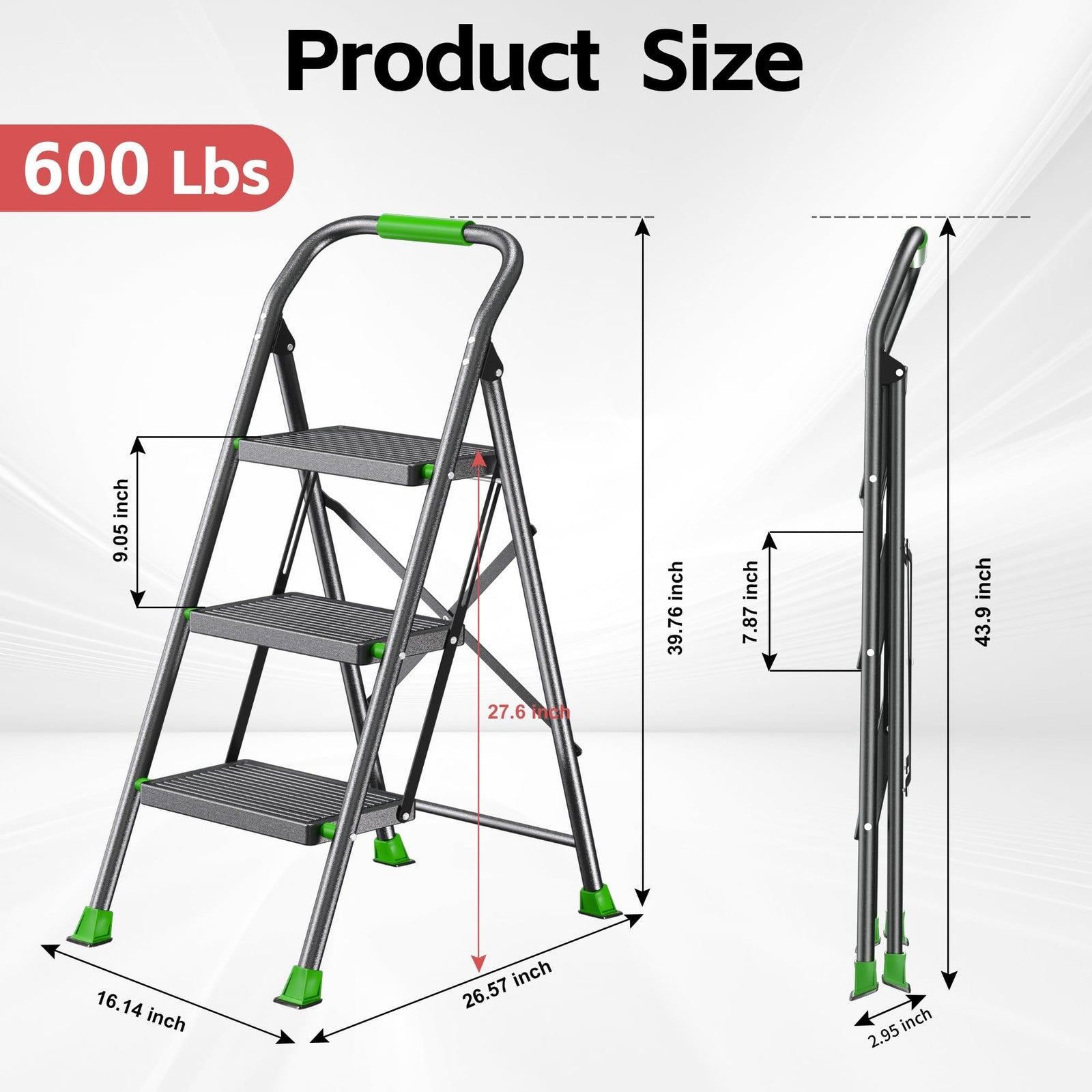 Foldable DIAMONDFORGE step ladder with three steps, suitable for home, kitchen, and adult use, in a folded and extended position.