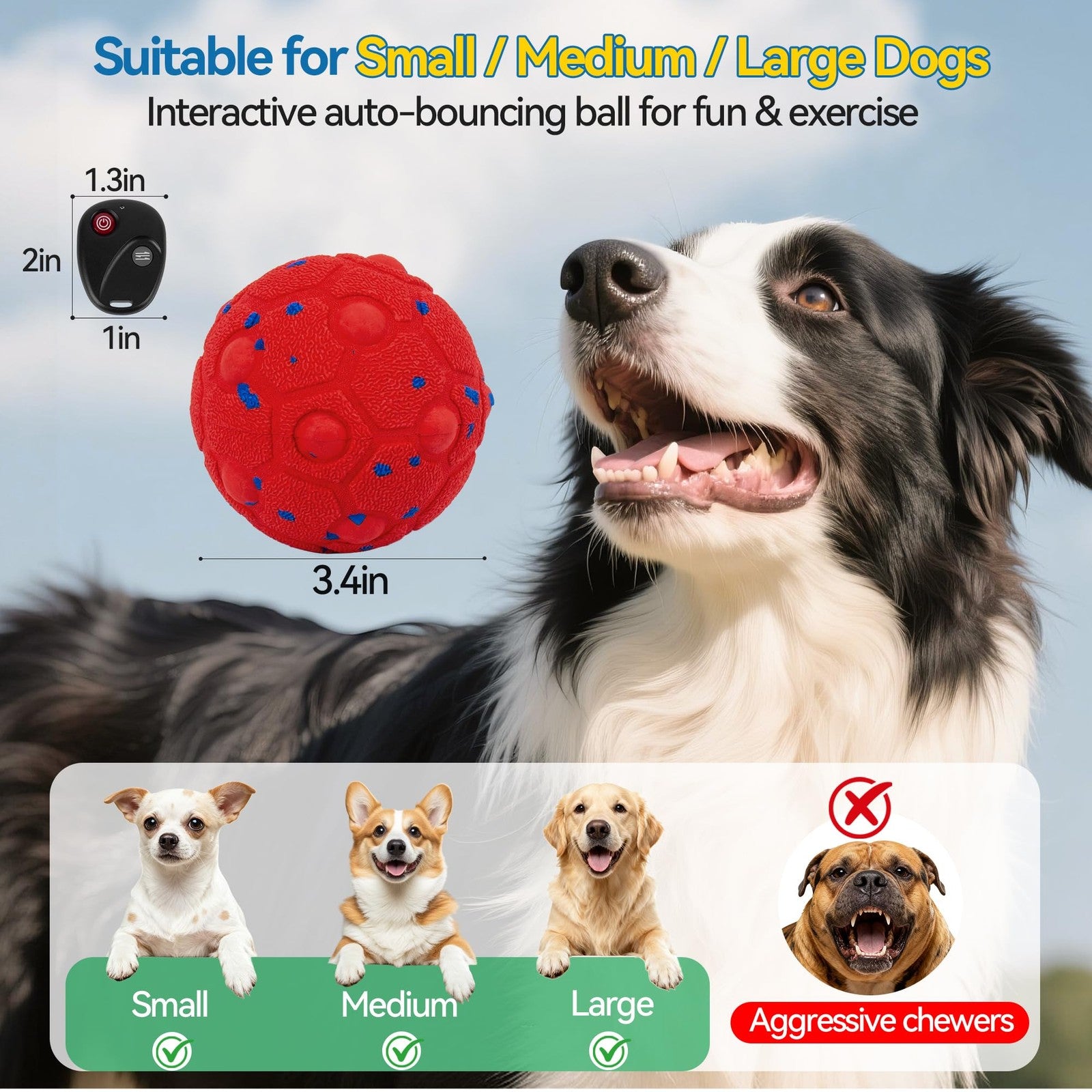 Newget interactive dog toy ball with remote, featuring 3 modes and smart moving functions for engaging pet play.