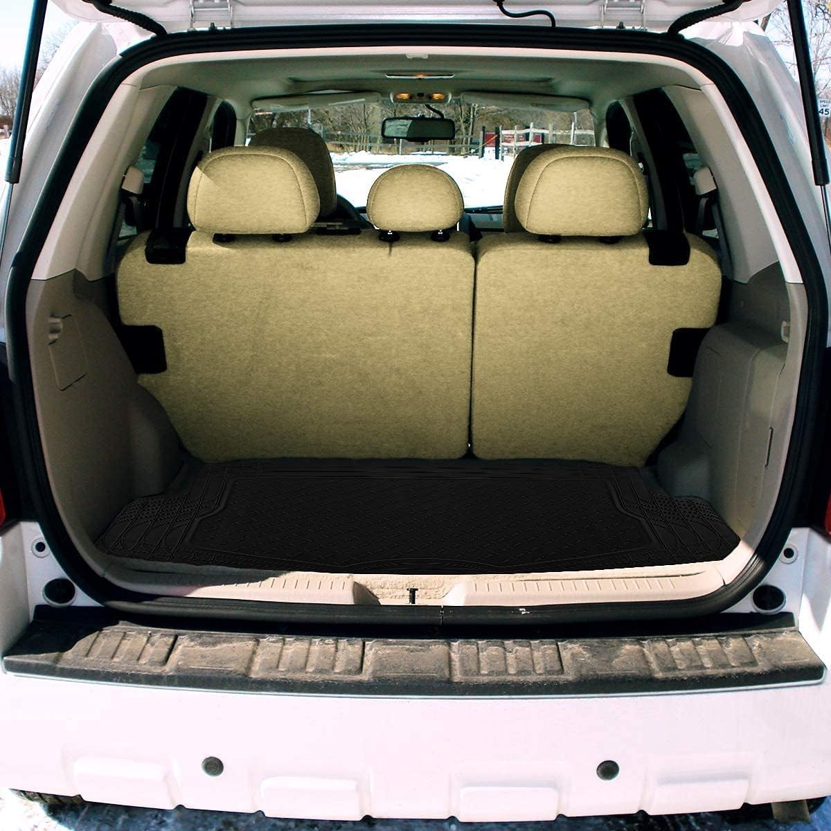 ZONETECH All Weather Rubber Cargo Liner for car trunk, semi-pattern design, durable and waterproof vehicle trunk floor mat