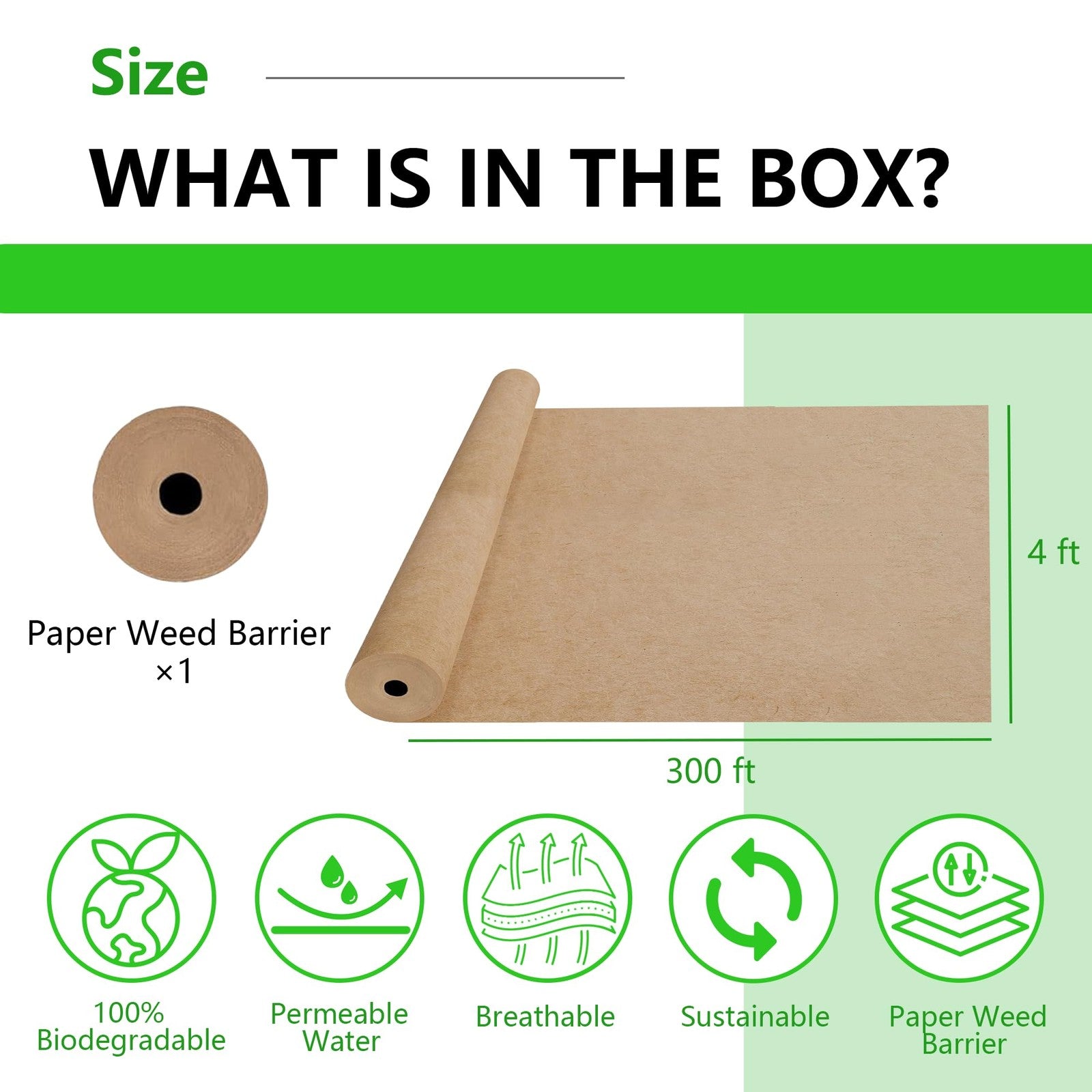 Heavy-duty biodegradable garden paper weed barrier by Agegomic, showing durable weed control fabric suitable for gardening.