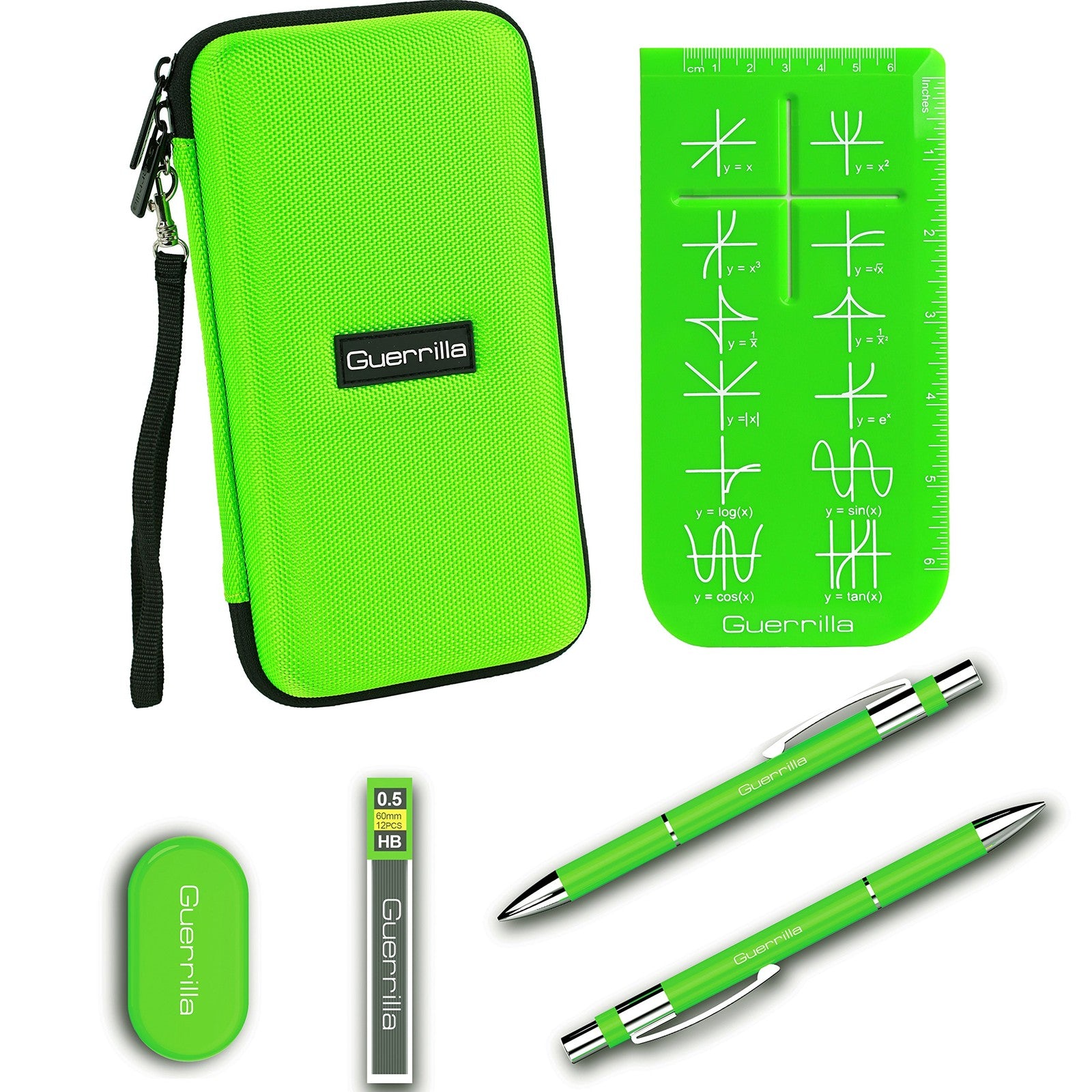 Guerrilla hard travel case for TI-83 Plus and TI-84 Plus graphing calculators, protective black case with logo details