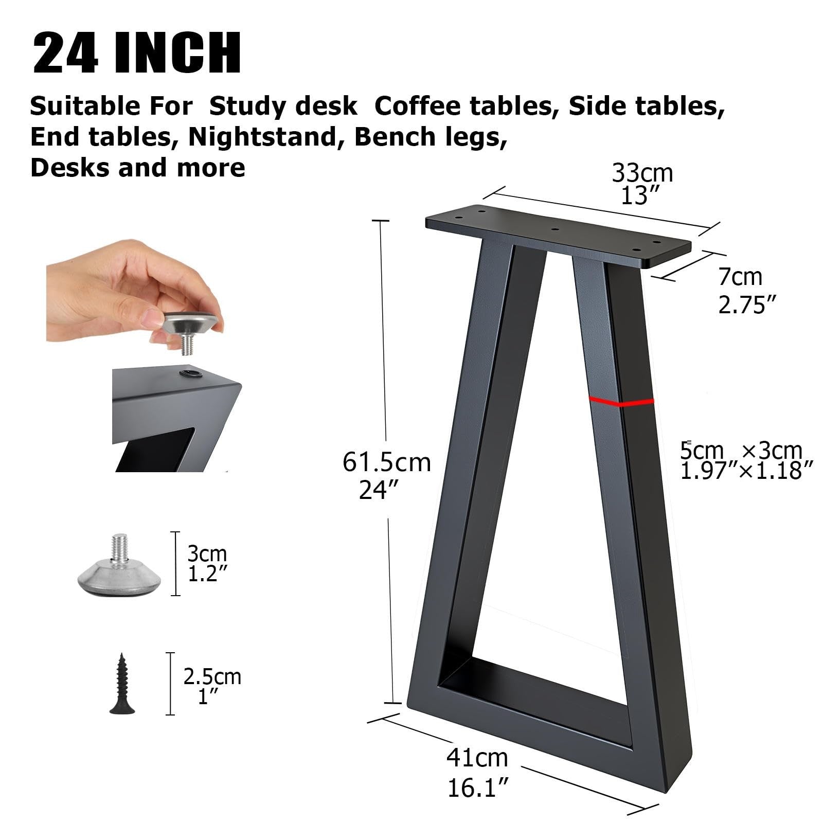 Y-CFHFC black 24-inch metal table legs with industrial design, perfect for DIY desks and furniture projects.