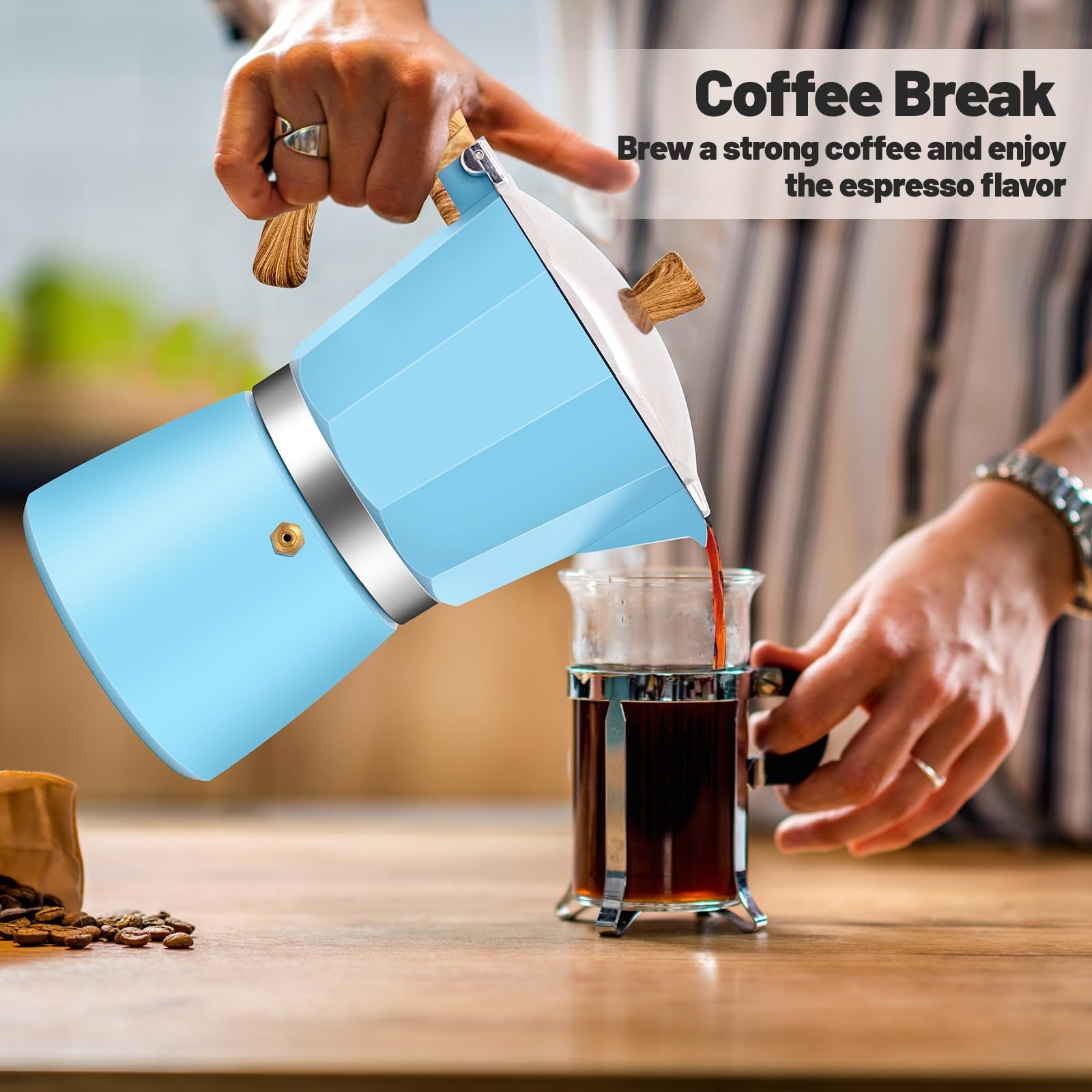 Vaolvpant 12-cup aluminum moka pot for stovetop espresso, 600ml capacity, classic design for rich coffee brewing.