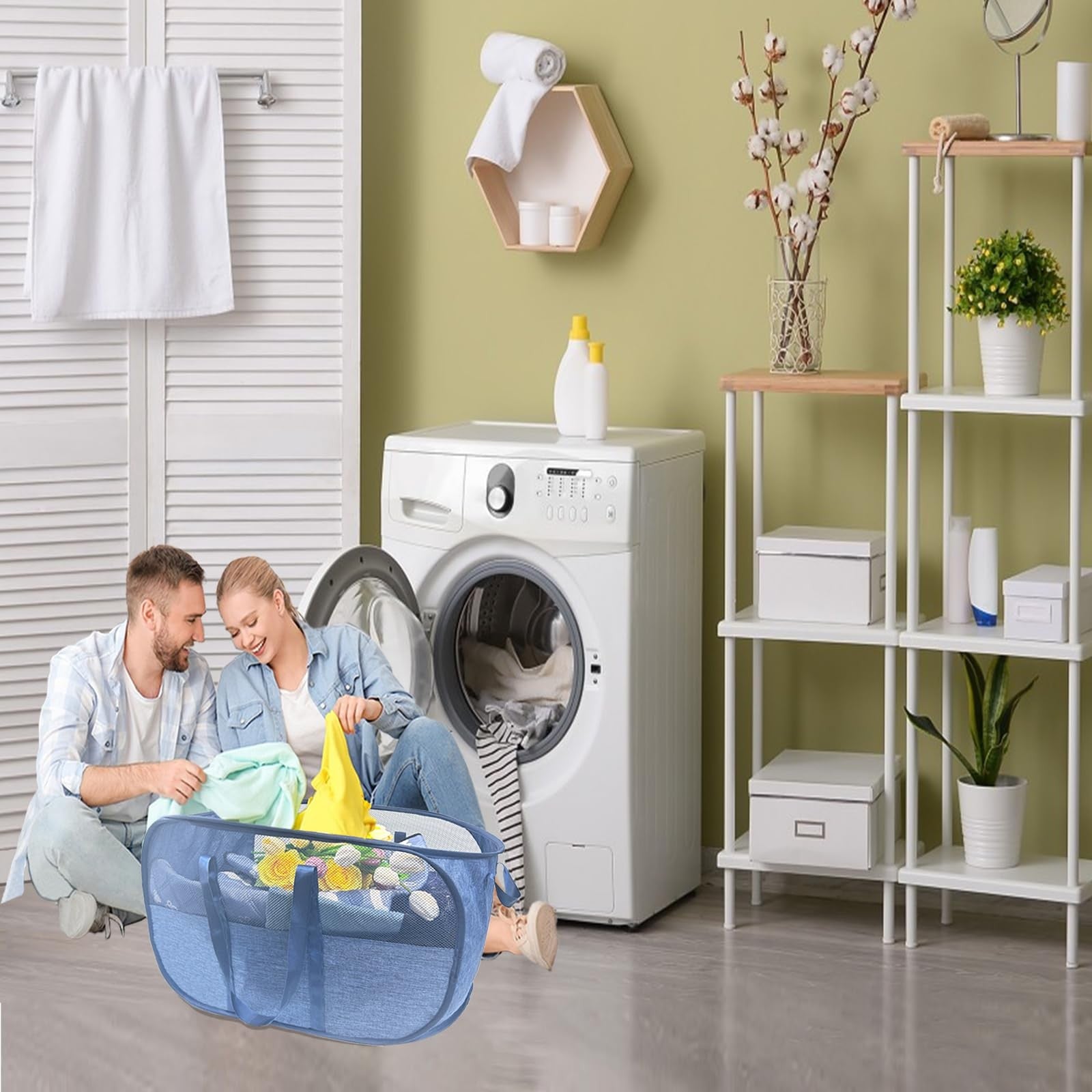 NairSnow 100L collapsible laundry baskets with mesh design, large pop-up laundry hampers in a 2-pack, lightweight and foldable.