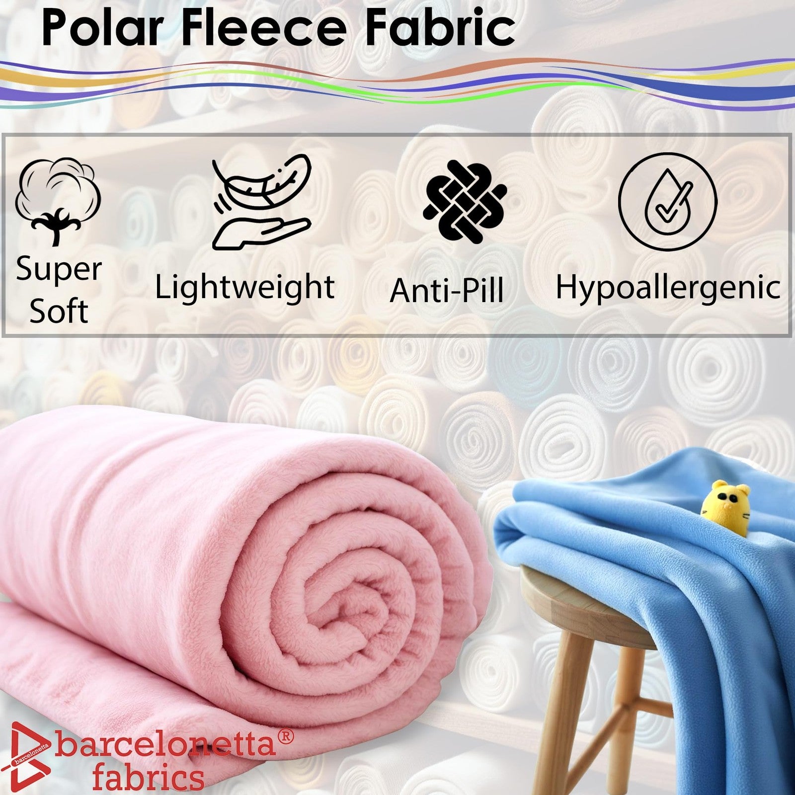 Soft plush Barcelonetta fleece fabric blanket in 72x60 inches, featuring cozy polar fleece material and vibrant design.
