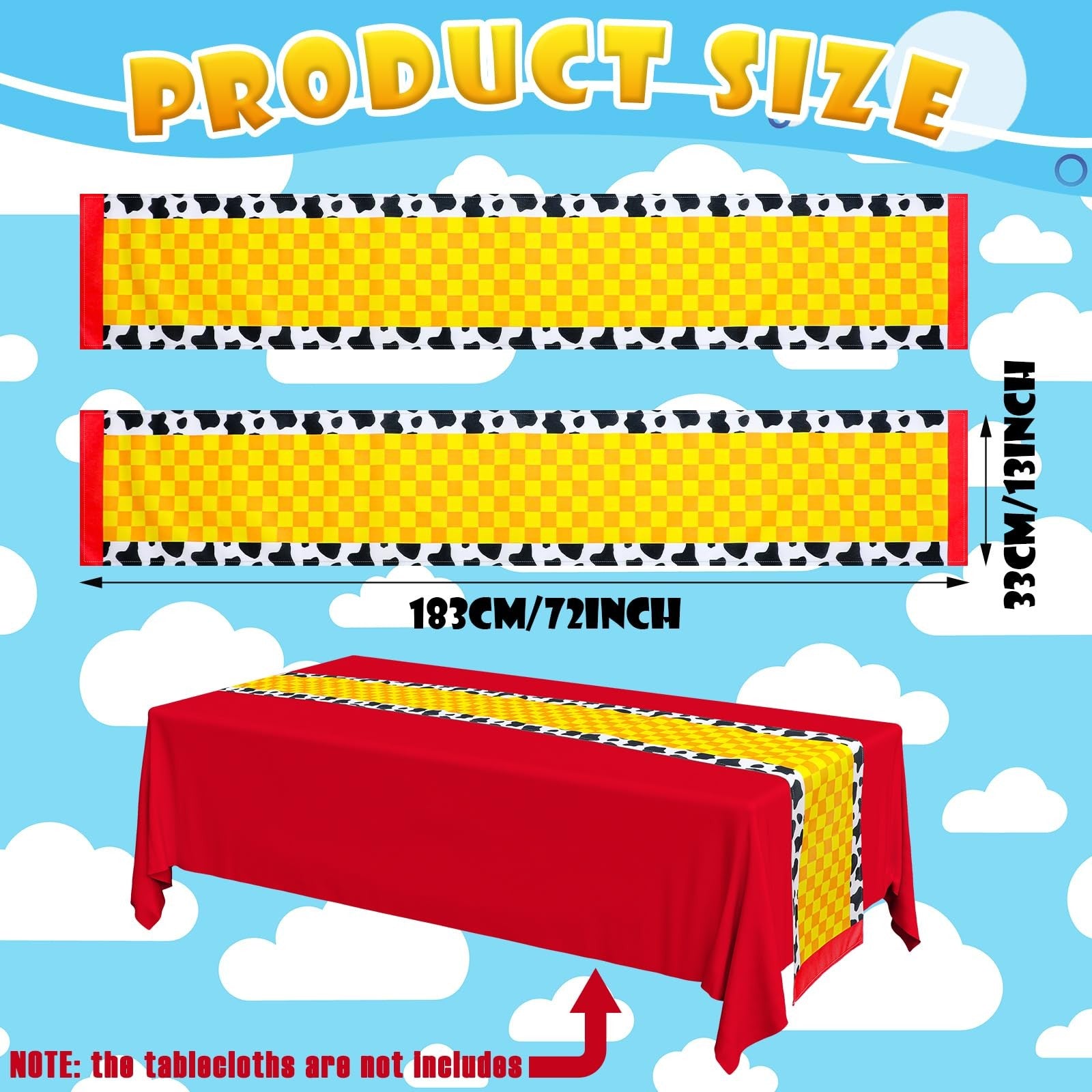 Windkream cartoon table runner for birthday party, featuring colorful cartoon designs, measuring 1.08 x 6 ft.