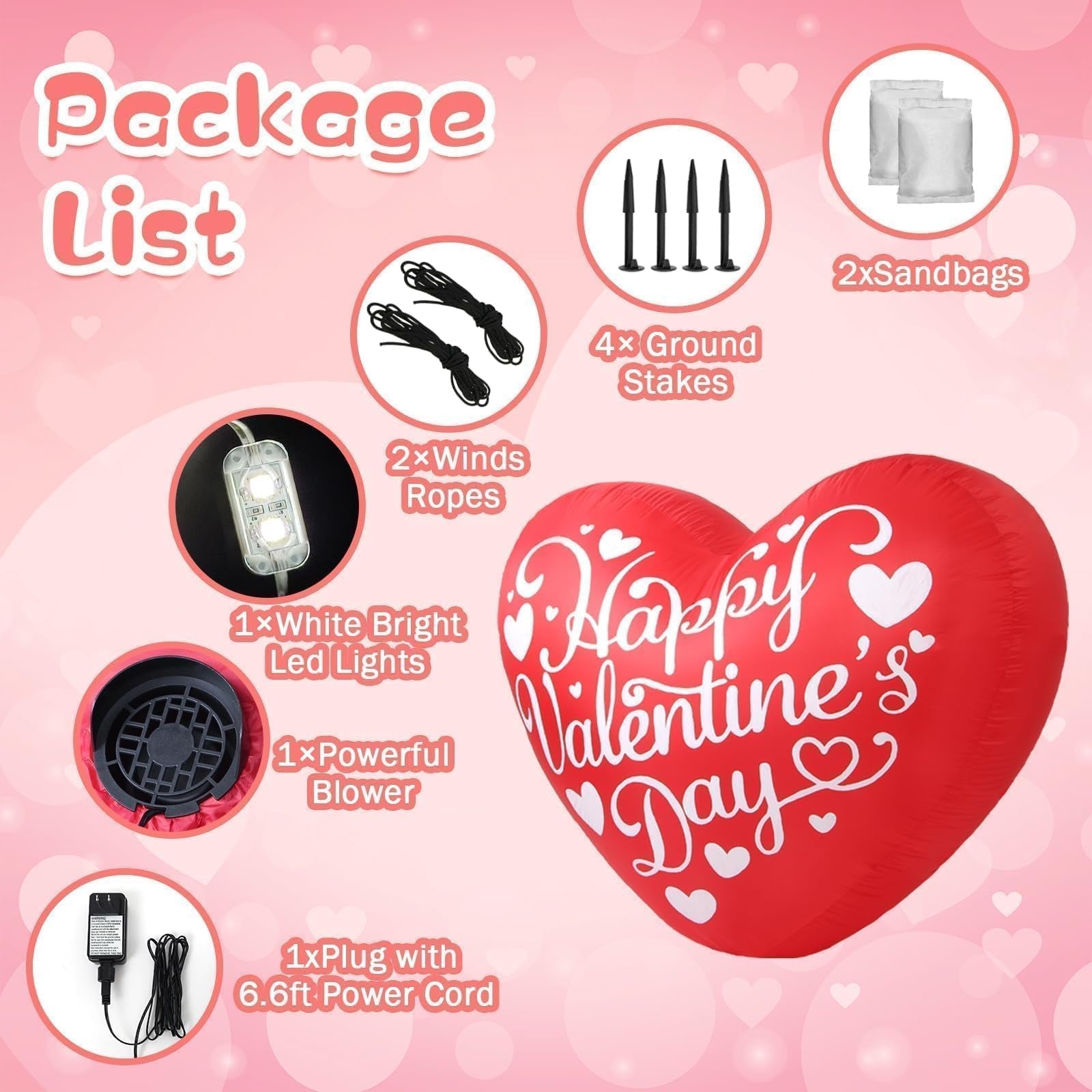 Red 5FT Kofero Valentines inflatable love heart outdoor decoration with "Love" text, featuring a festive, heart-shaped design.