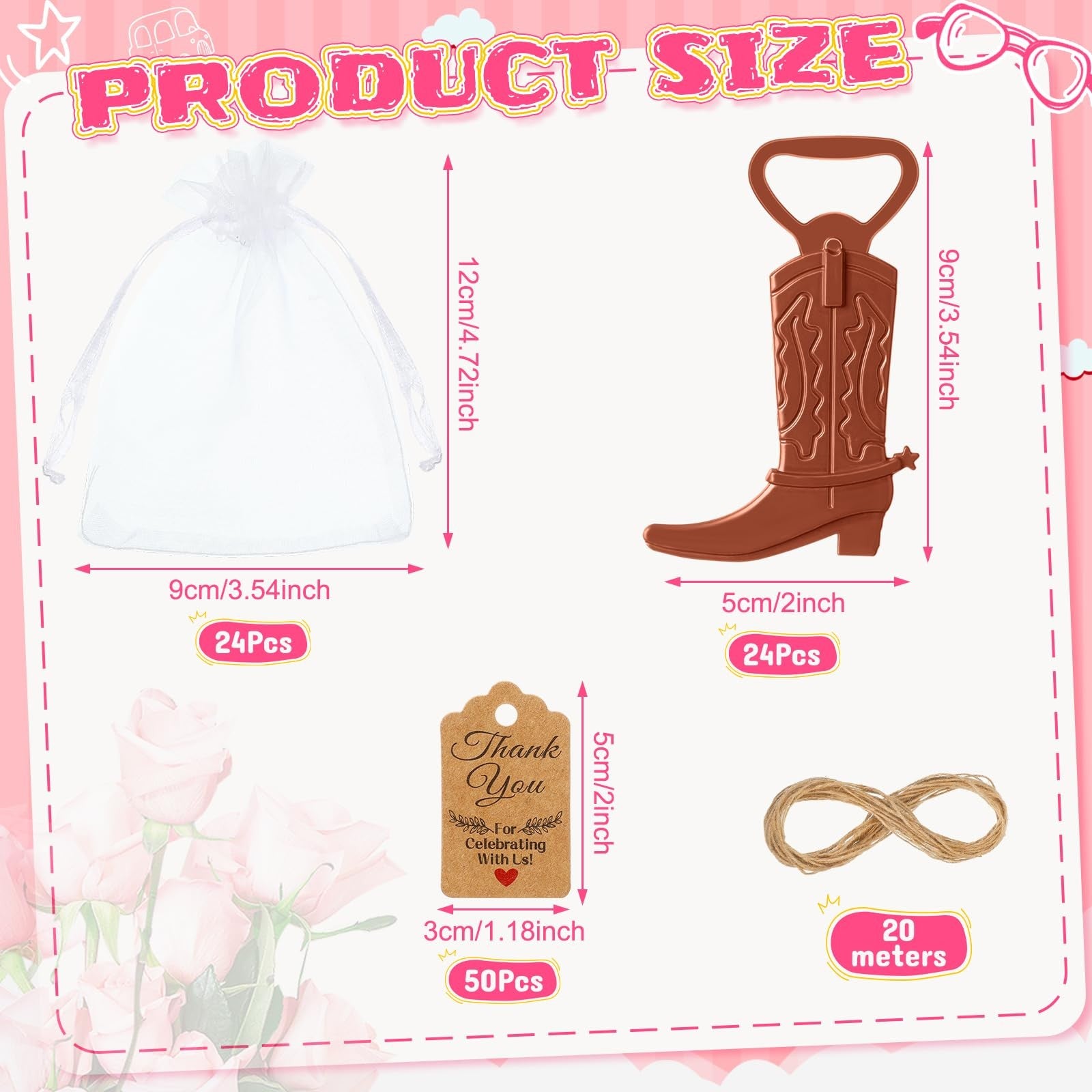 Meanplan cowboy boot bottle opener set featuring 10 pieces with cowgirl Western derby designs for weddings and parties.