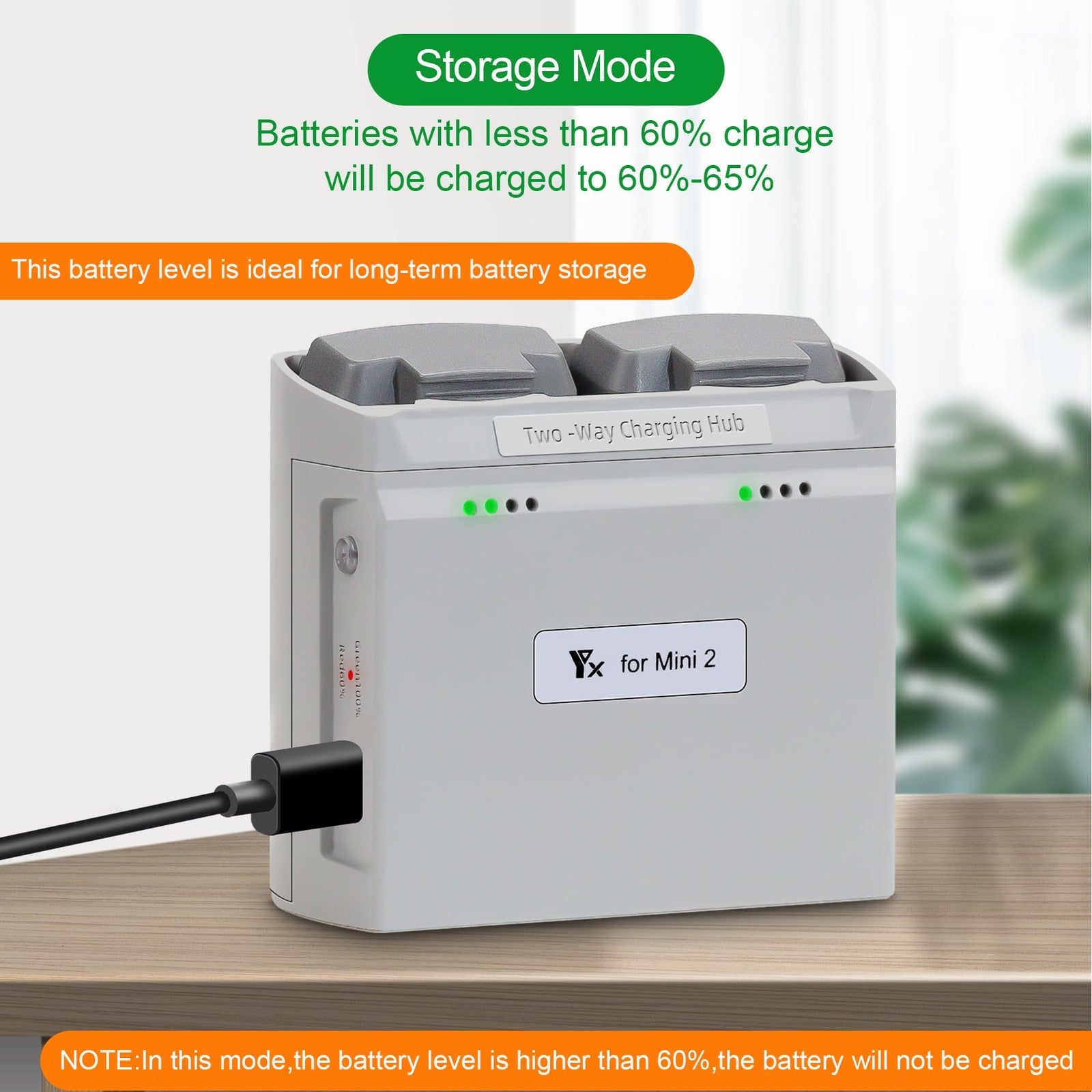 LYONGTECH multifunction parallel battery charger for DJI Mini 4K, 2, and 2 SE drone batteries, showing charging ports and LED indicators.