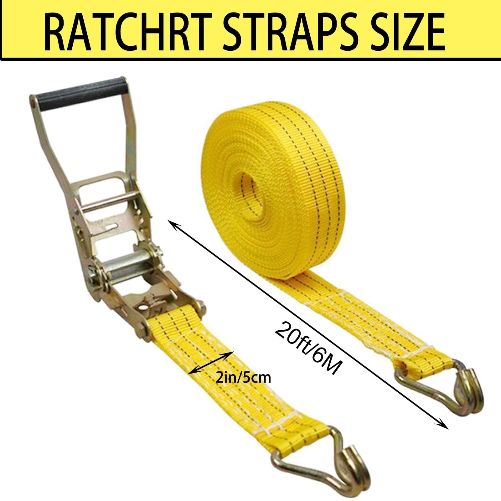 Heavy duty MNMAJE ratchet straps with 2-inch width and 8000 lbs break strength for secure tie-downs.