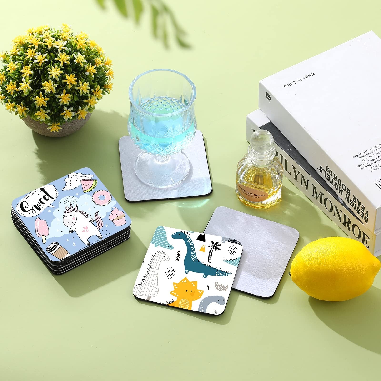 Set of ten square sublimation blank cup coaster mats in white, made for custom printing, suitable for craft and drinkware projects.