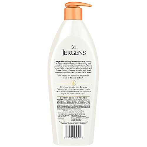 Jergens Nourishing Honey Dry Skin Moisturizer with Illuminating Hydralucence, creamy texture and honey scent for deep hydration
