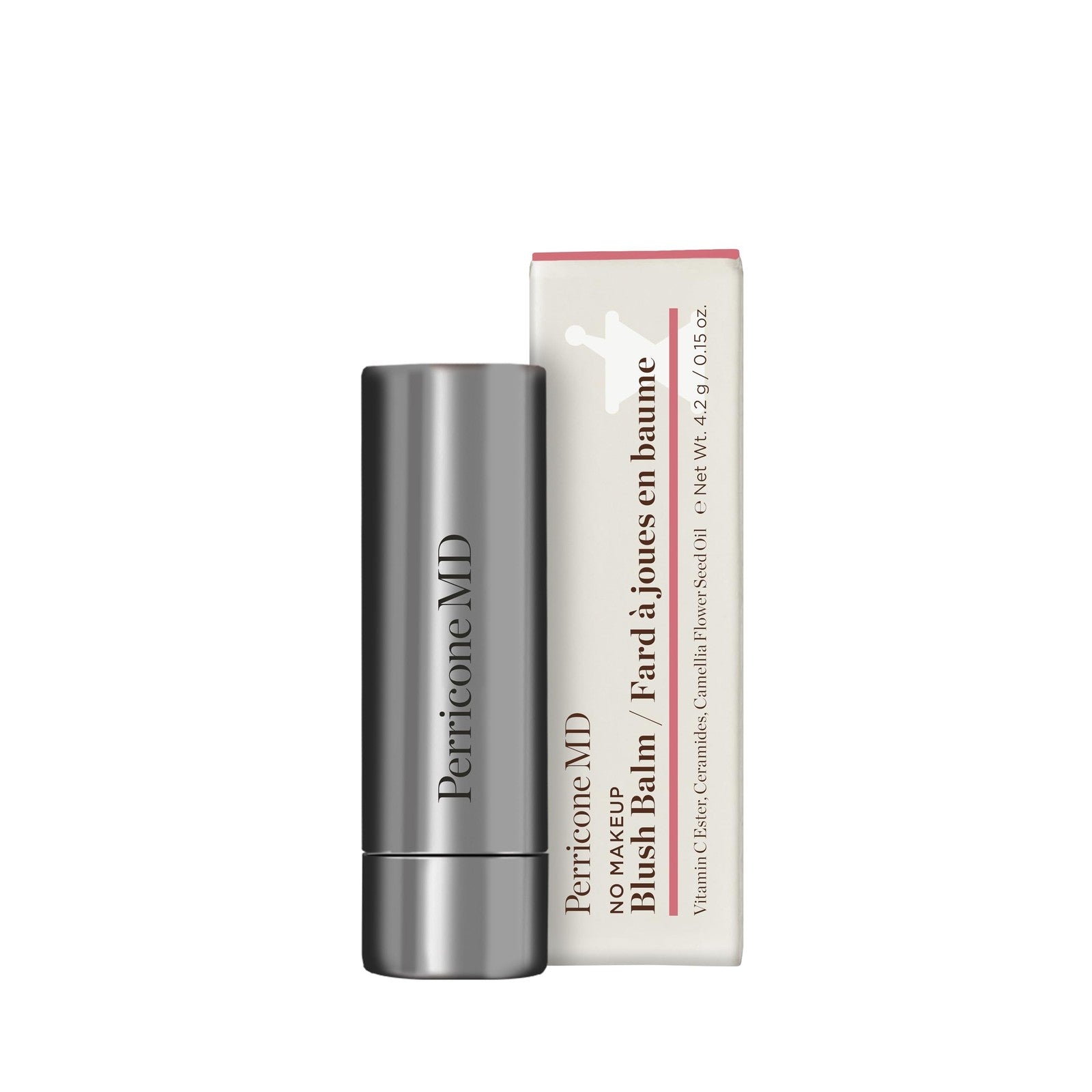 Perricone MD No Makeup Blush Balm in a cream formula with natural-looking peachy color, displayed on a neutral background.