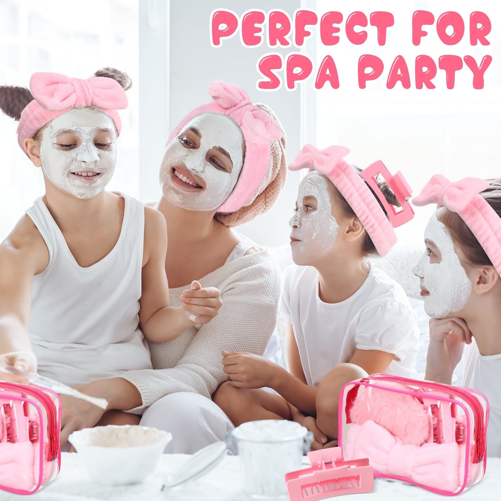Hoteam Galentine spa party favors including 6 plush sleep masks and 6 spa headbands in a 24-piece set, perfect for celebrations.