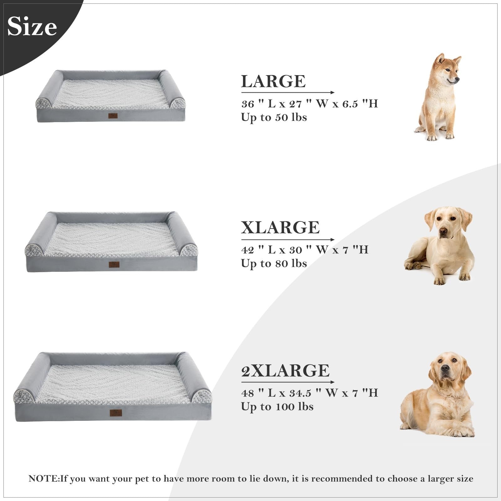 WNPETHOME orthopedic large dog bed, XL washable water-resistant pet bed with plush cushioning for comfort and support